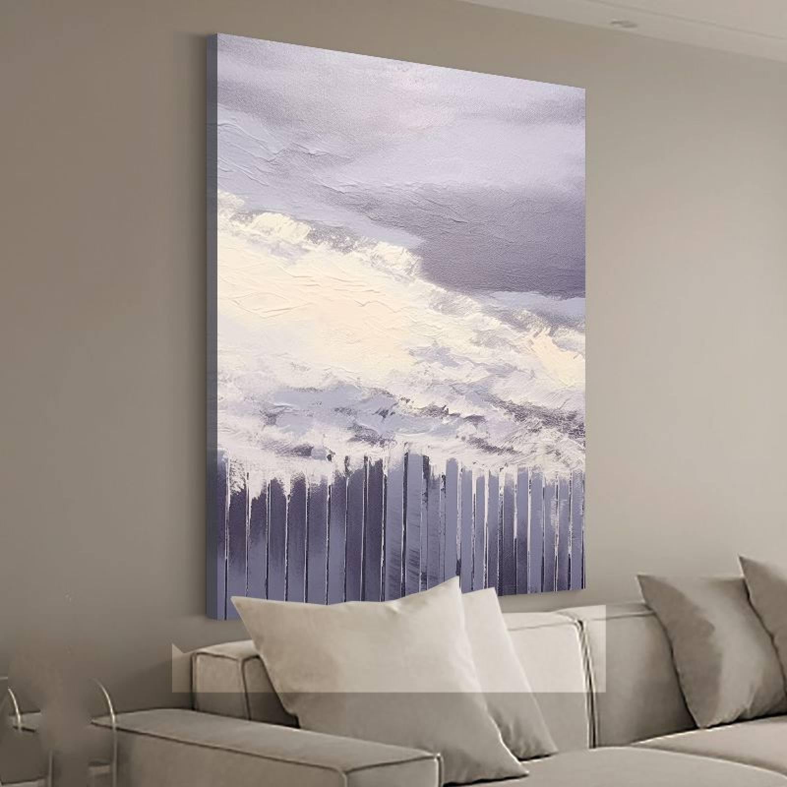 Peintures à l'huile sur toile de montagne enneigée texturée, œuvre d'art faite main sans cadre