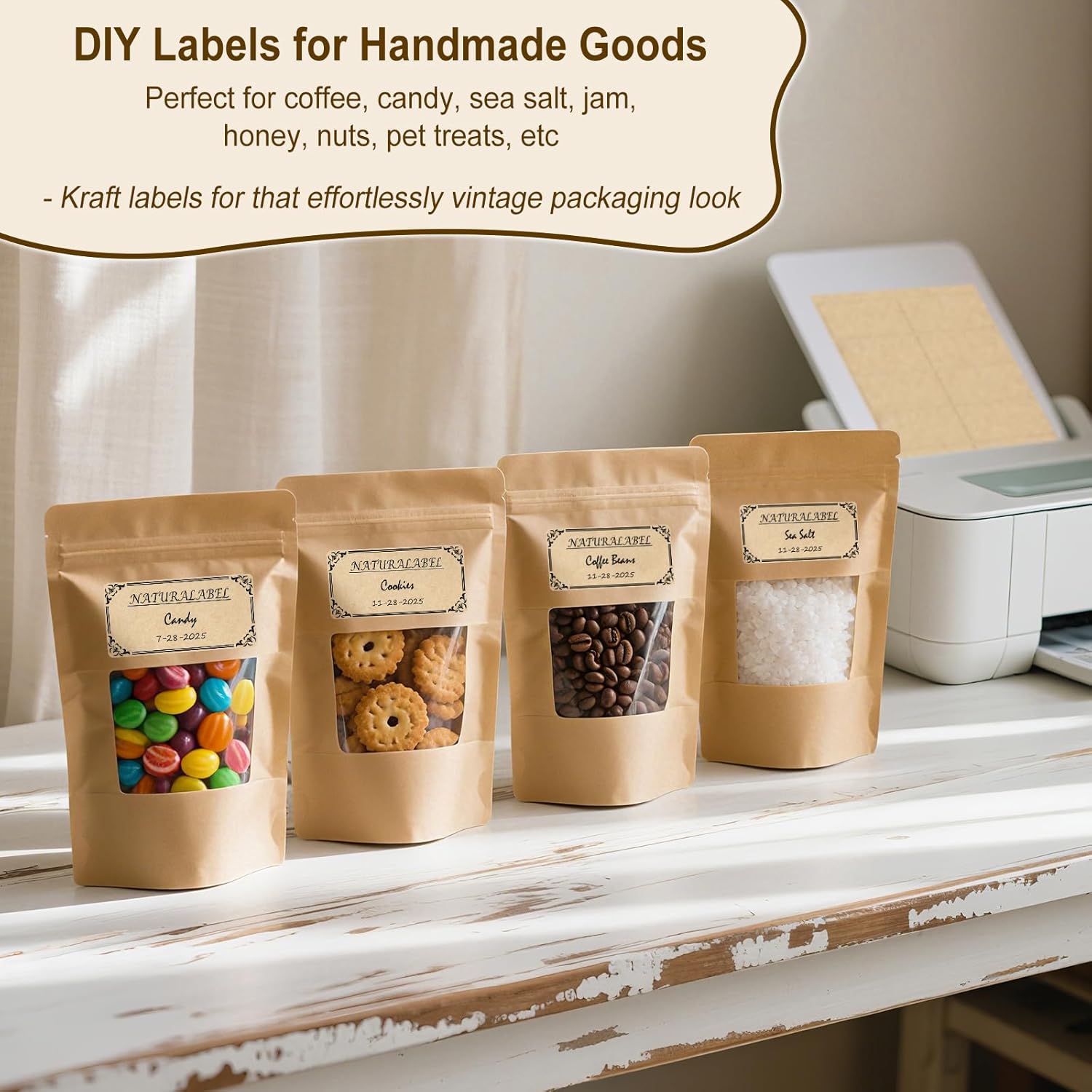 NATURALABEL 30 Sheets Printable Kraft Label Stickers for Laser & Inkjet Printers, 2" x 4" - 10 per Page, Matte (300 Count) - Image 4