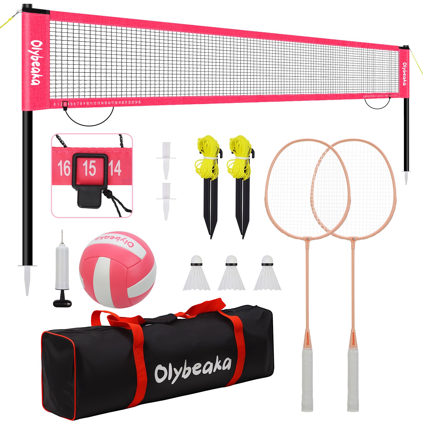 Photo 1 of 20ft Volleyball & Badminton Combo Net Set Outdoor for Backyard Beach with Adjustable Poles, Durable Anti-Sag Net, PU Volleyball, 2 Aluminum Rackets, Carry Bag for Easy Portable