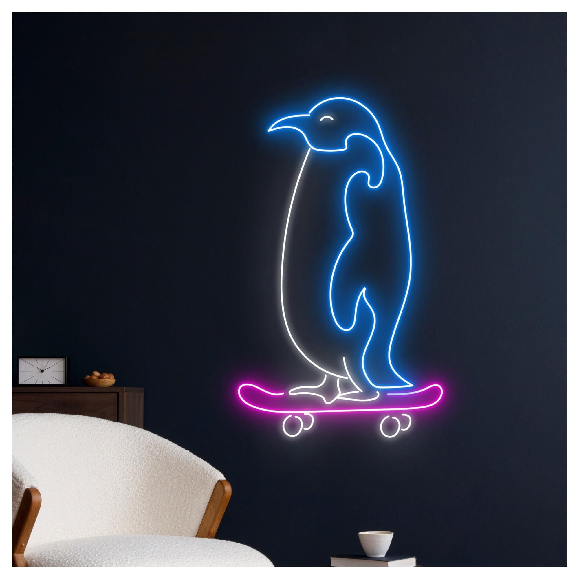 Wiszące neony artystyczne Neon Z Napisem "Pingwin Na Deskorolce" W Salonie Gier, Barze, Dekoracja Ścienna Przyjęcie Urodzinowe, 50cm
