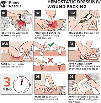 RHINO RESCUE Sterile Compressed Gauze for Emergency Wound Dressing, First Aid and Trauma Kit, 6 Pack