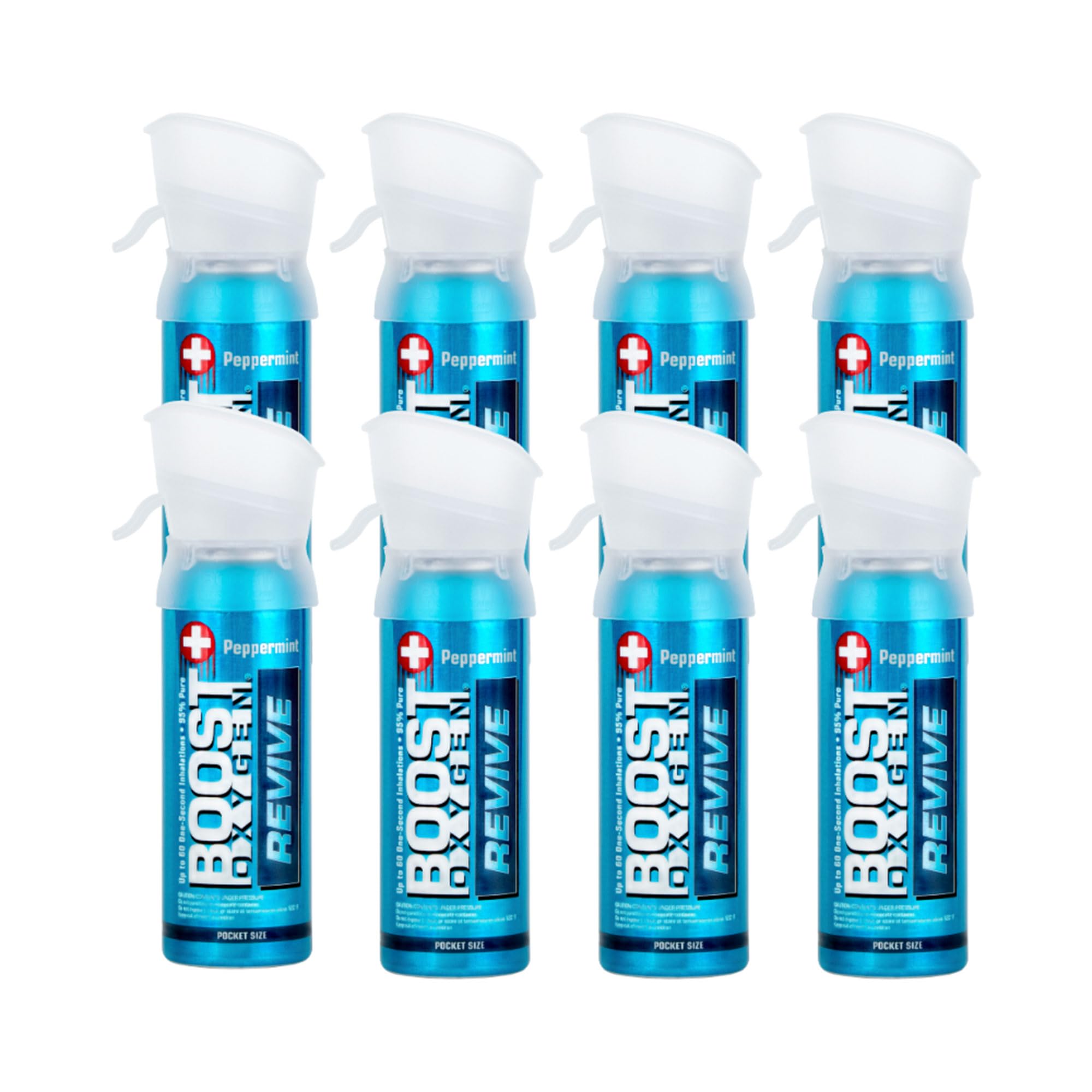 Boost OxygenPocket Size REVIVE Peppermint Aroma 3 Liter Canister | All-Natural Resiratory Support for Aerobic Recovery, Altitude, Performance and Health (8 Pack)