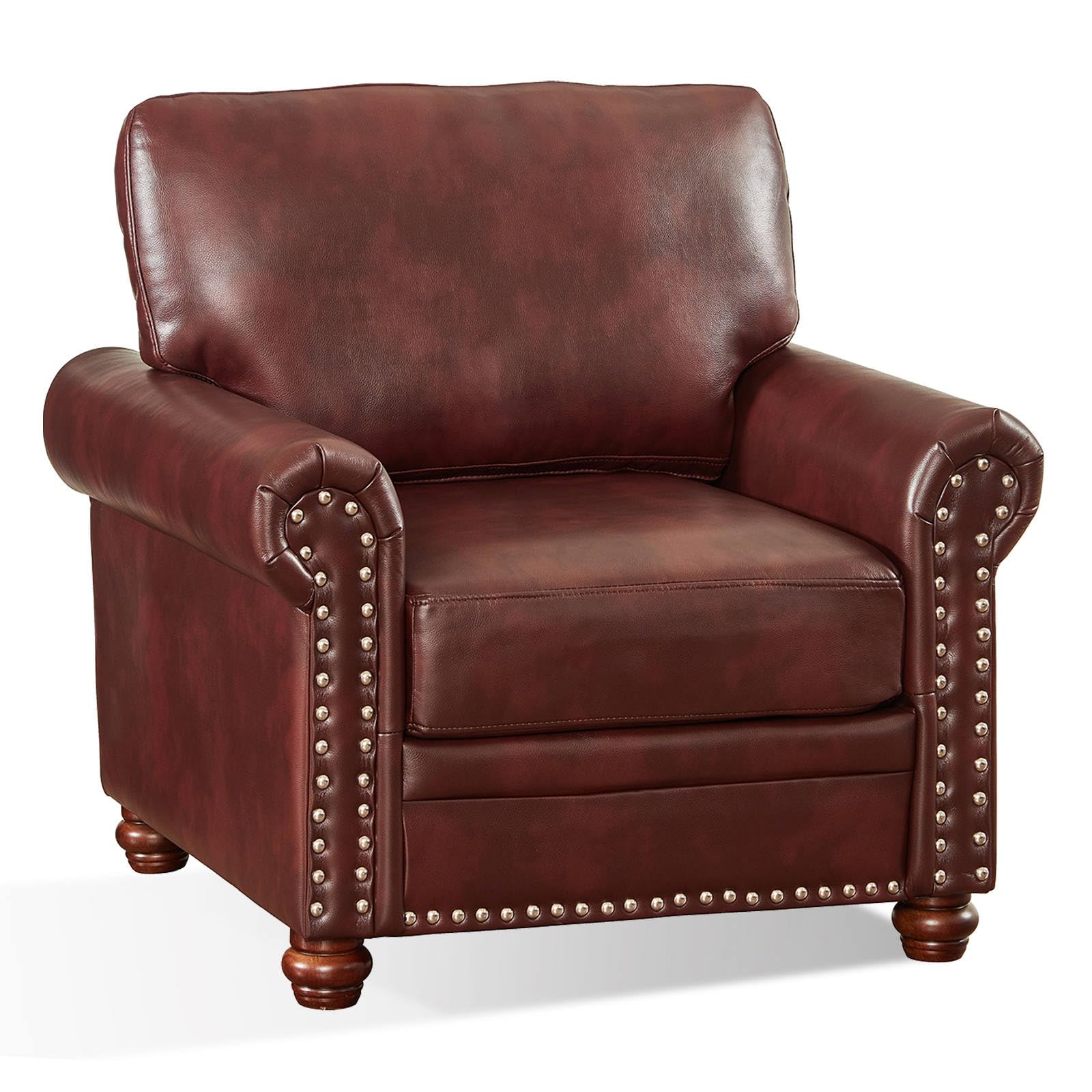 LomoHomey Living Room Chair, Faux Leather Upholstered Armchair with Wooden Legs, Comfy Club Chair, Side Chair for Bedroom,Apartment,Office (Burgundy)