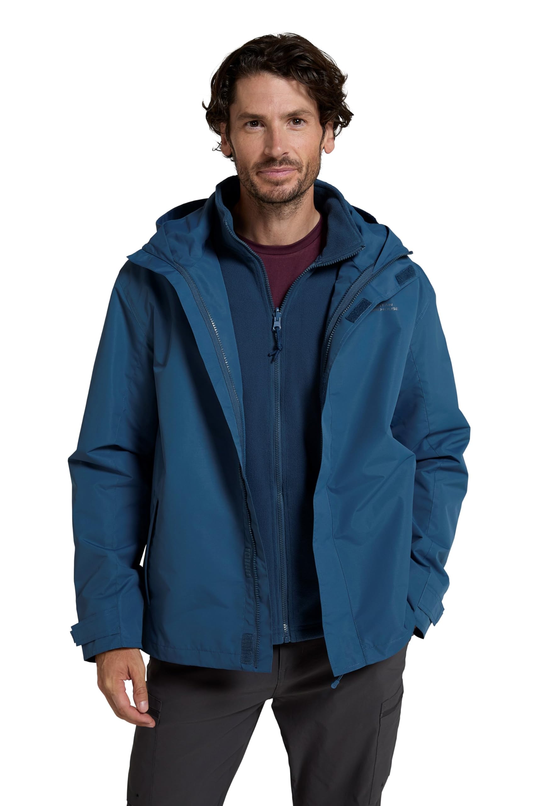 Mountain Warehouse Fell Veste 3 en 1 Hydrofuge pour Homme - Manteau à Capuche, Veste de Pluie, Doublure Polaire intérieure Amovible - Printemps été, Randonnée, Sport