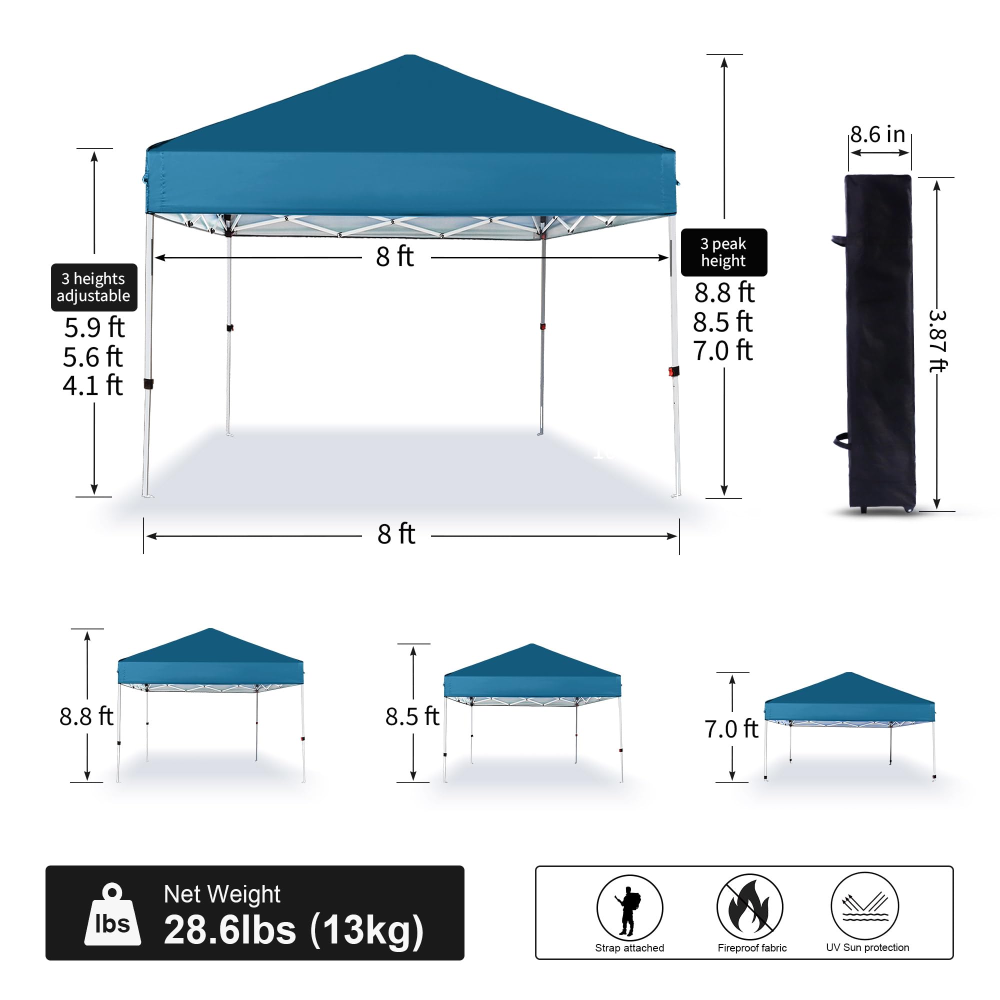 Snapklik.com : Pop Up Canopy 8X8 FT,Portable Sun Instant Shelter w ...