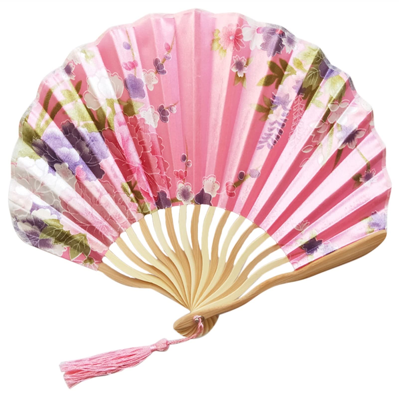 LKLNKVL folding fan, Folding Hand Fan - Classic Style Flower Fabric Dance Beige Summer Vintage Held Chinese New Decorative(E)