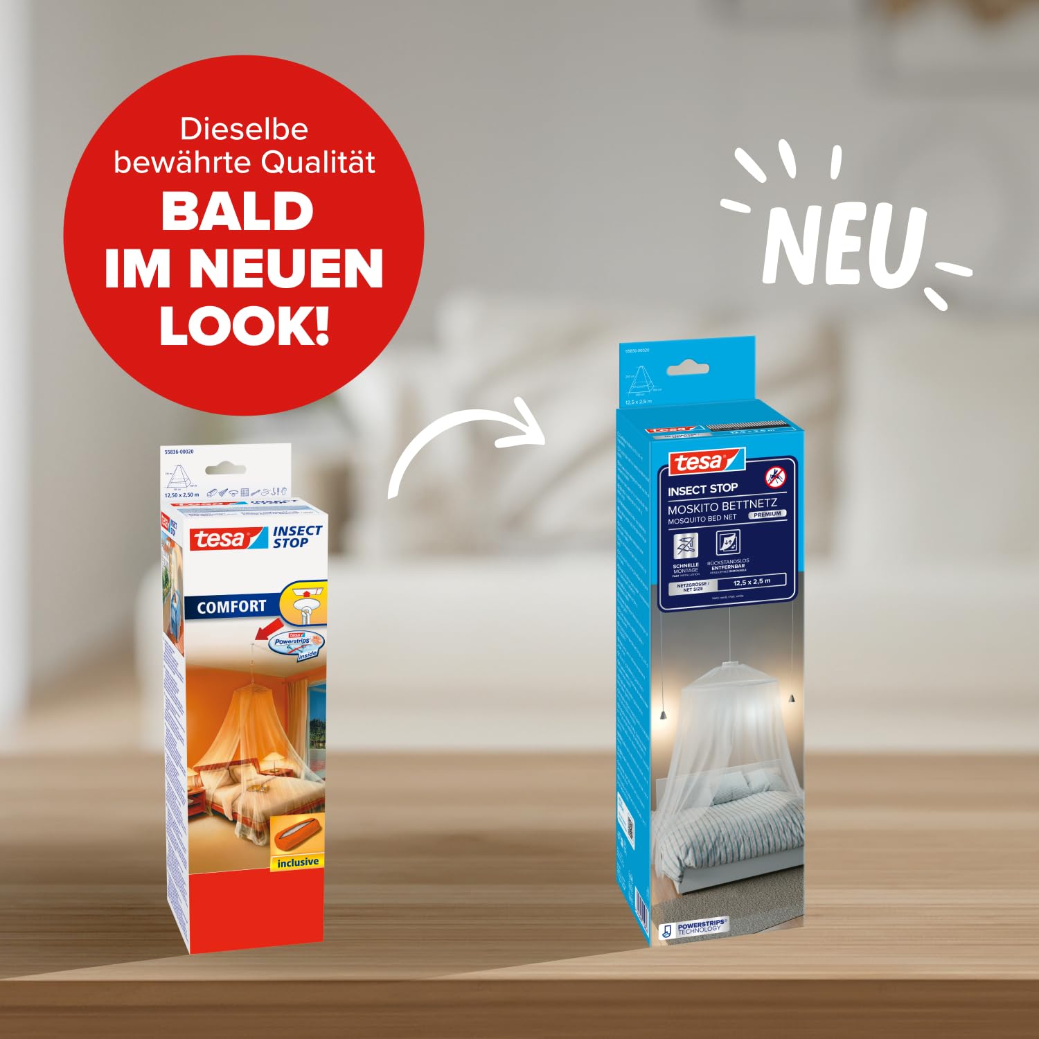 tesa Insect Stop Moskito Bettnetz Premium - Insektenschutz für Doppelbetten - Im praktischen Beutel ideal für Reisen - 125 cm x 250 cm - Weiß (Leichter Sichtschutz)
