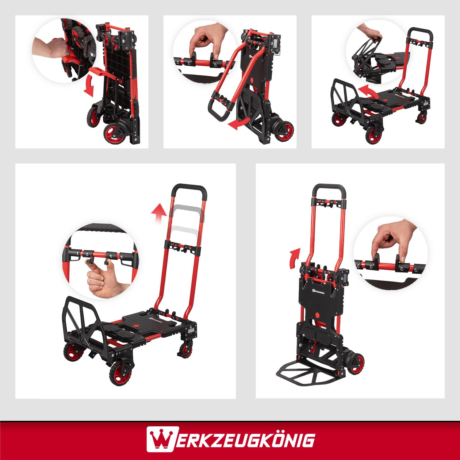 2-in-1 Transportwagen klappbar - Sackkarre & Plattformwagen | Flexibler Allrounder für Umzug, Einkauf & Logistik mit höhenverstellbarem Griff, bis 150 kg Tragkraft und inkl. Expanderseil