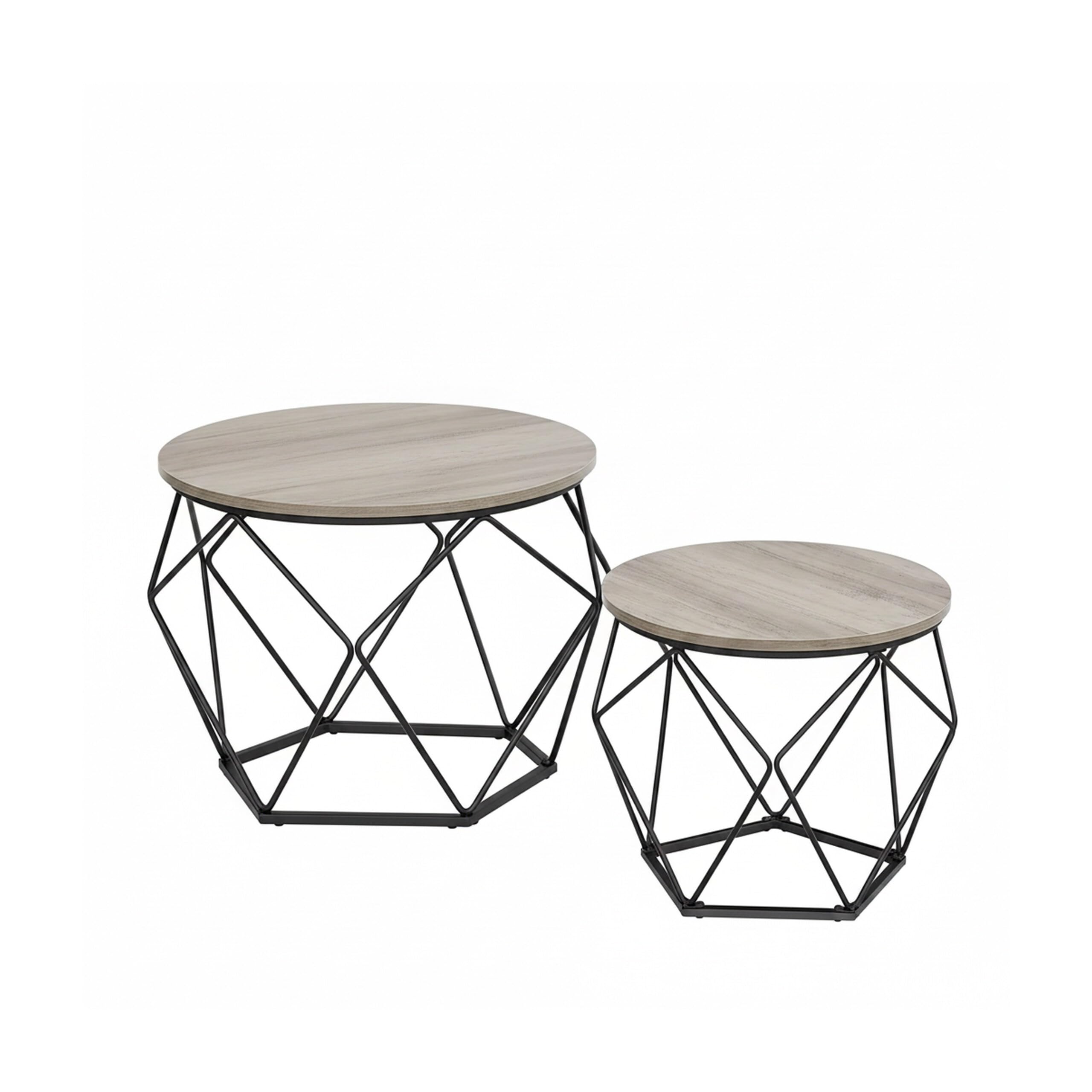 Relaxdays Set 2 Tavolini Rotondi Effetto Legno e Metallo Design Vintage Marrone/Nero 50x40x40 cm