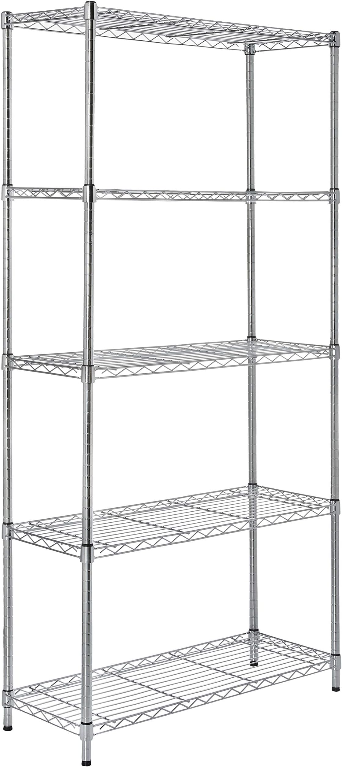 Amazon Basics 5-Shelf Storage Unit With Height Adjustable Shelves and Levelling Feet, 680 kg Max Weight, Chrome, 35.5 cm D x 91.4 cm W x 182.8 cm H