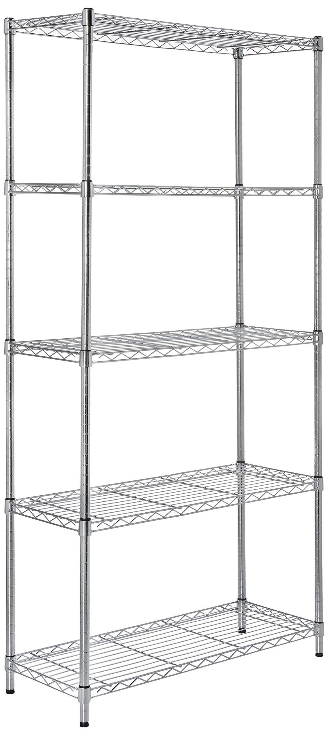 Amazon Basics 5-Shelf Storage Unit With Height Adjustable Shelves and Levelling Feet, 680 kg Max Weight, Chrome, 35.5 cm D x 91.4 cm W x 182.8 cm HAmazon Basics 5-Shelf Storage Unit With Height…