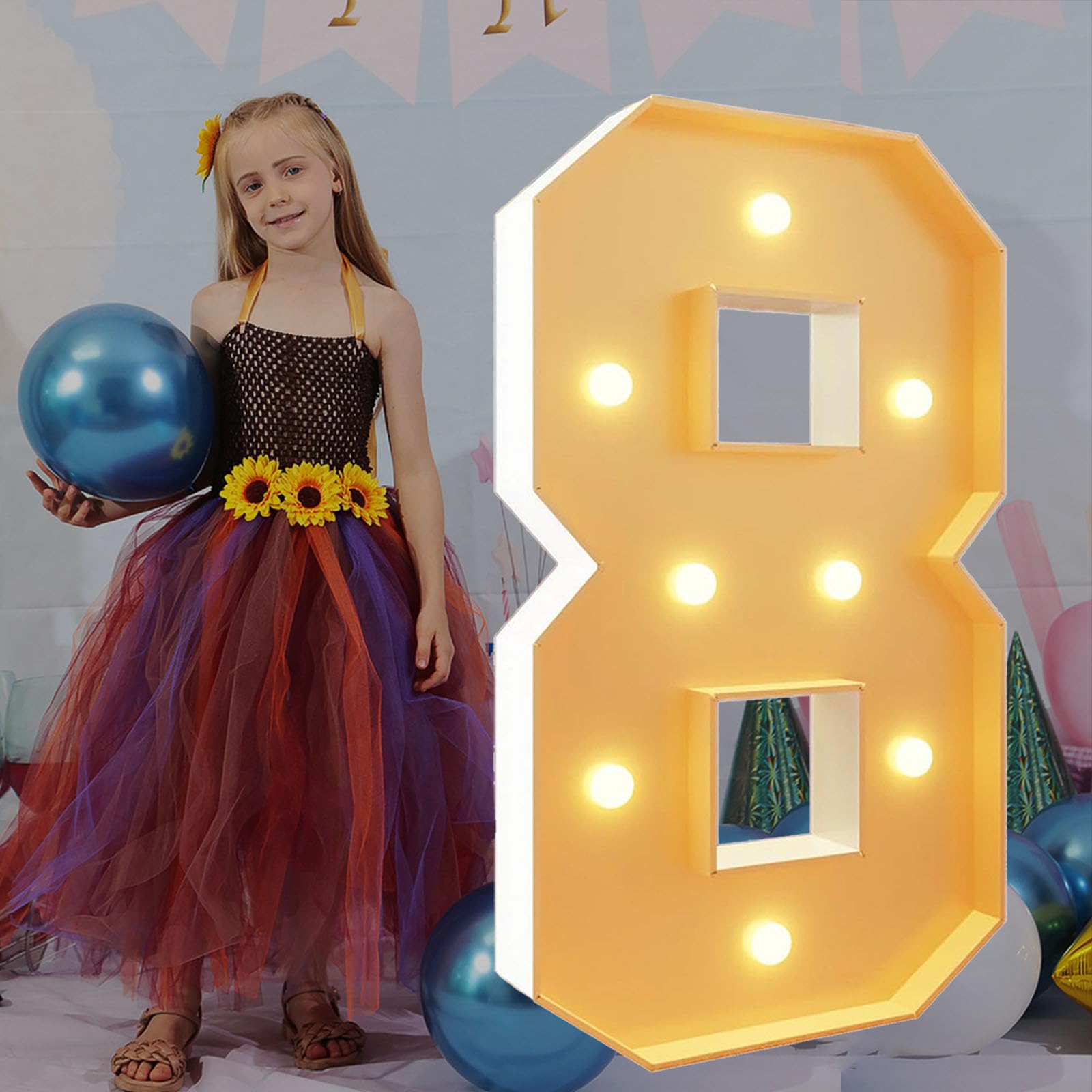 Números iluminados de 120 cm de alto, decoración de 8 cumpleaños, marco precortado, kit de cartón de espuma, números grandes para decoración de fiestas, bodas, baby shower
