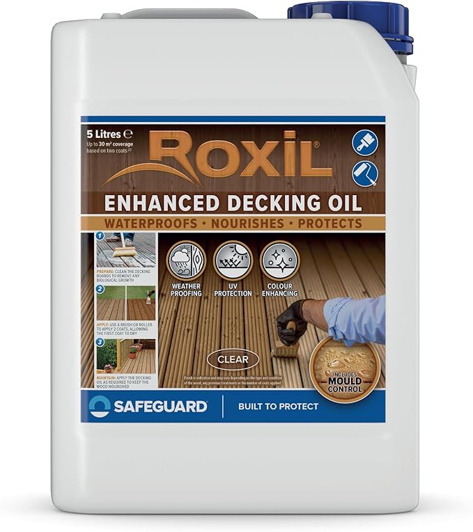 Roxil Enhanced Decking Oil 5L Clear Weatherproof, Nourish and Protect