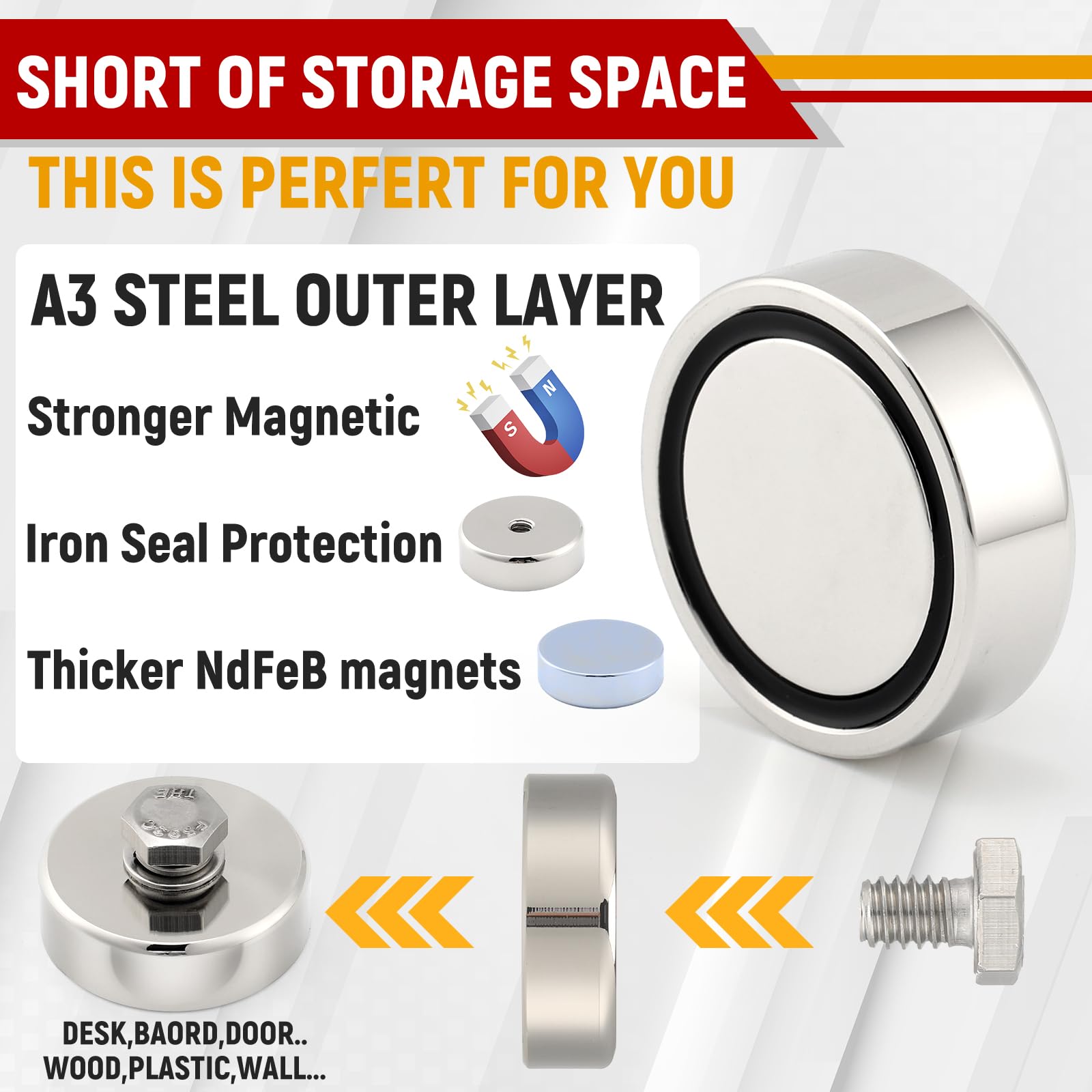 MorningRo 8 Pack Strong Round Threaded Magnet, 1.89 Inch, Primary Color — Amazon image 4