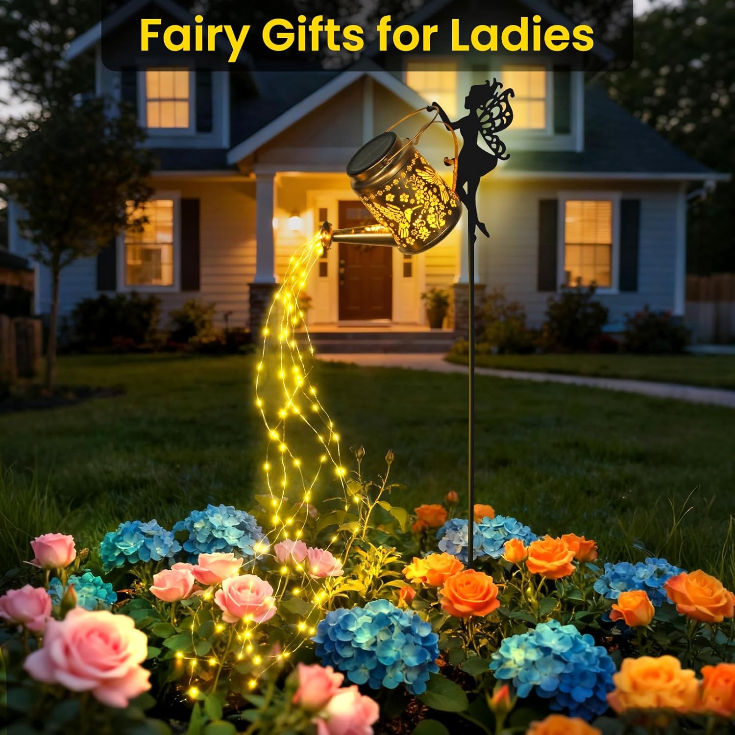 X-PREK Solar Lights Outdoor Waterproof, Fairy Solar Garden Lights Outdoor Decoration, Hummingbird Solar Watering Can Light Gardening Gifts for Mom Grandma 2 Packs - Image 7