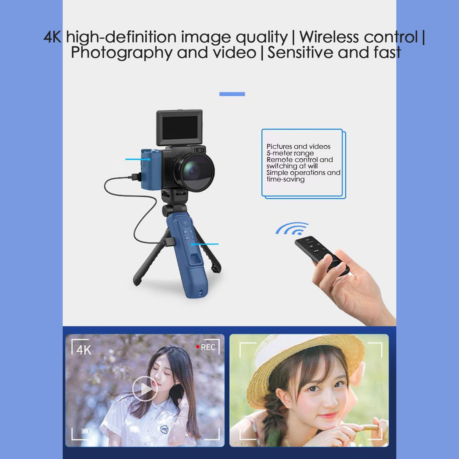 Cámara 4K para fotografía, Vlogging de cámara digital 4K - Cámara de vlogging de computadora 48MP | Accesorios de viaje de grabadora de video, control remoto anti-shake, equipo de transmisión en