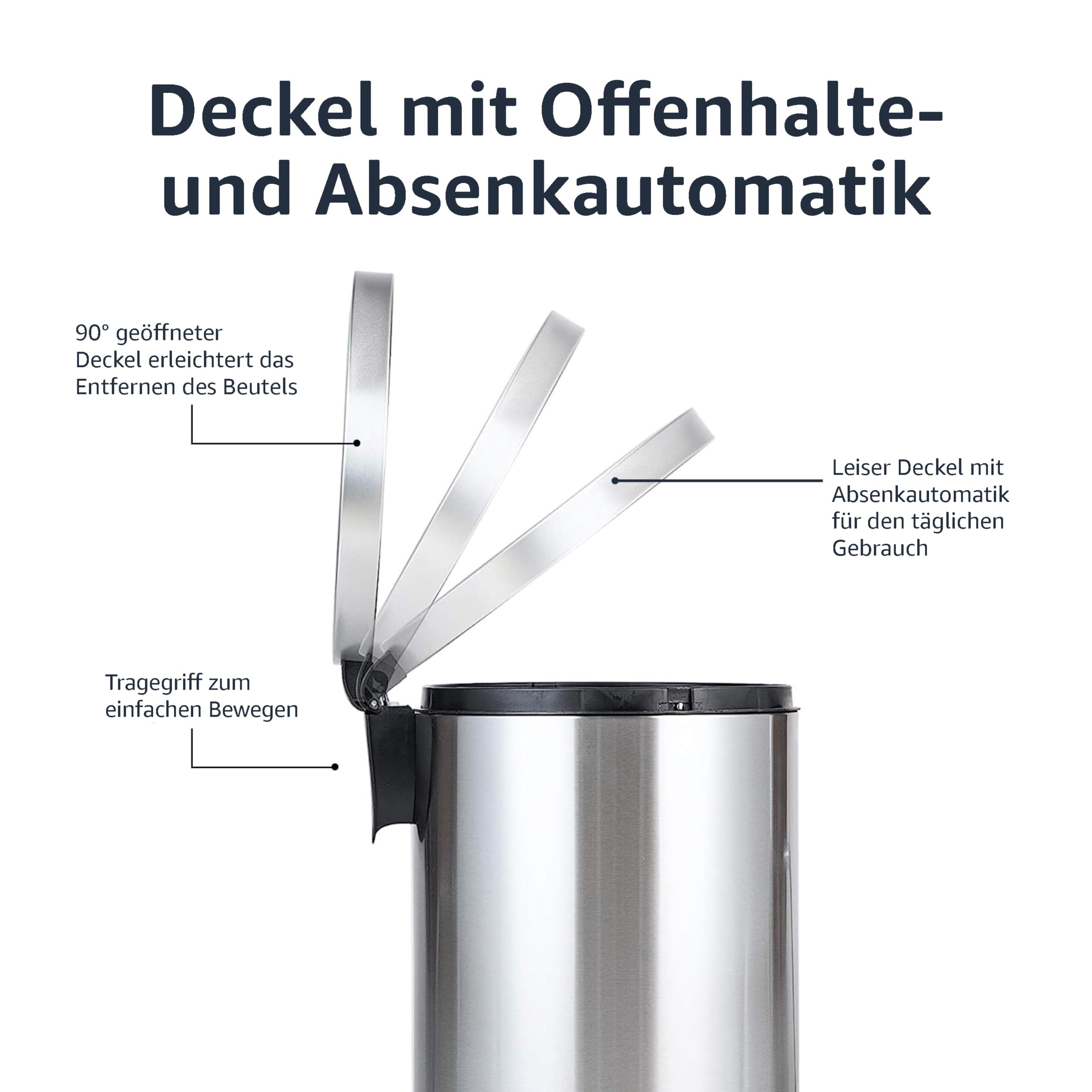 Amazon Basics 20 l Mülleimer mit Stahlrohrpedal Sanft Schließend Edelstahl Gebürstet