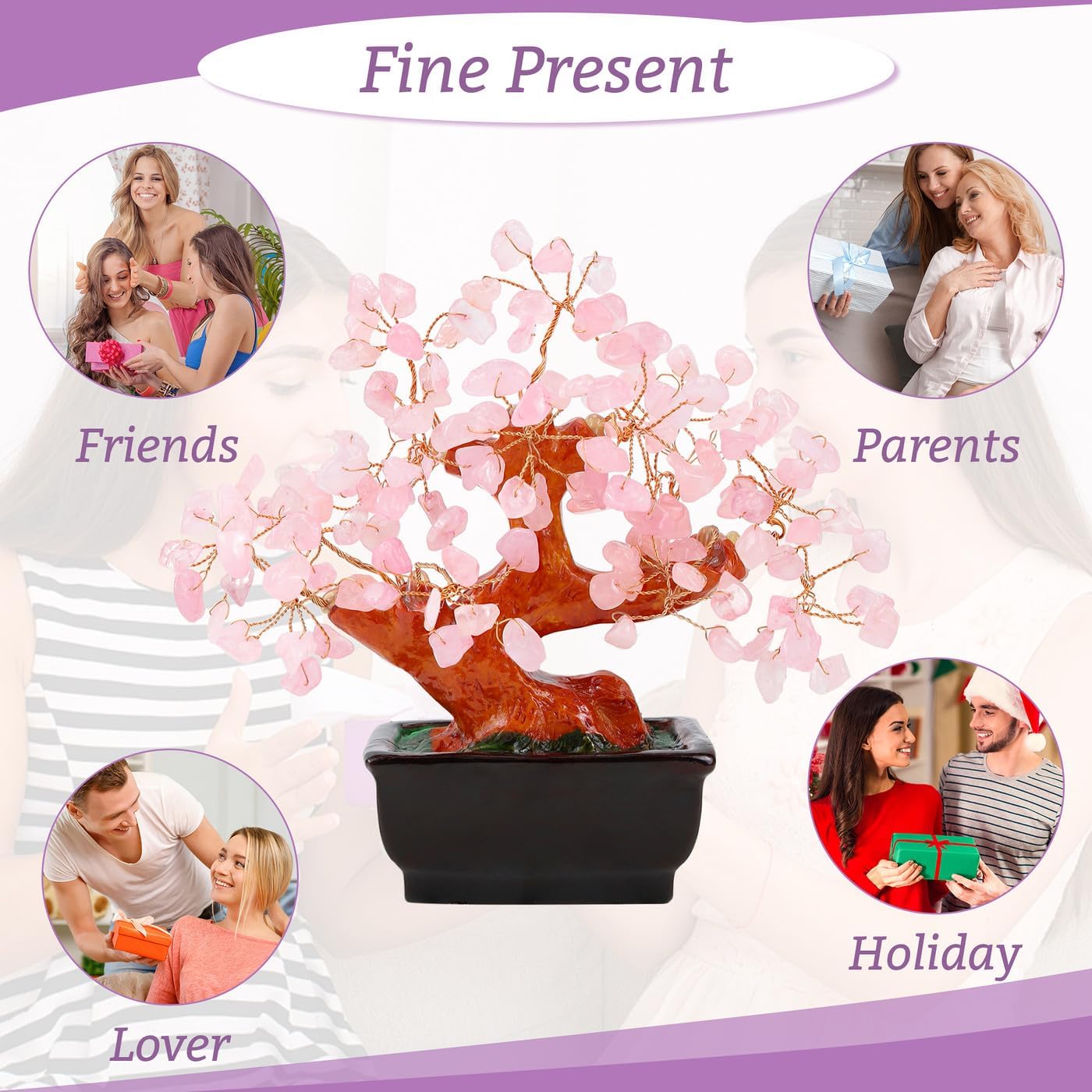 Rose Quartz Crystal Tree Cute Pink Room Home Desk Office Decor Feng Shui Knick Knacks Accessories Japanese Cheery Blossom Kwawaii Decorations Crystals Valentine Gifts for Women Office Decor - Image 6