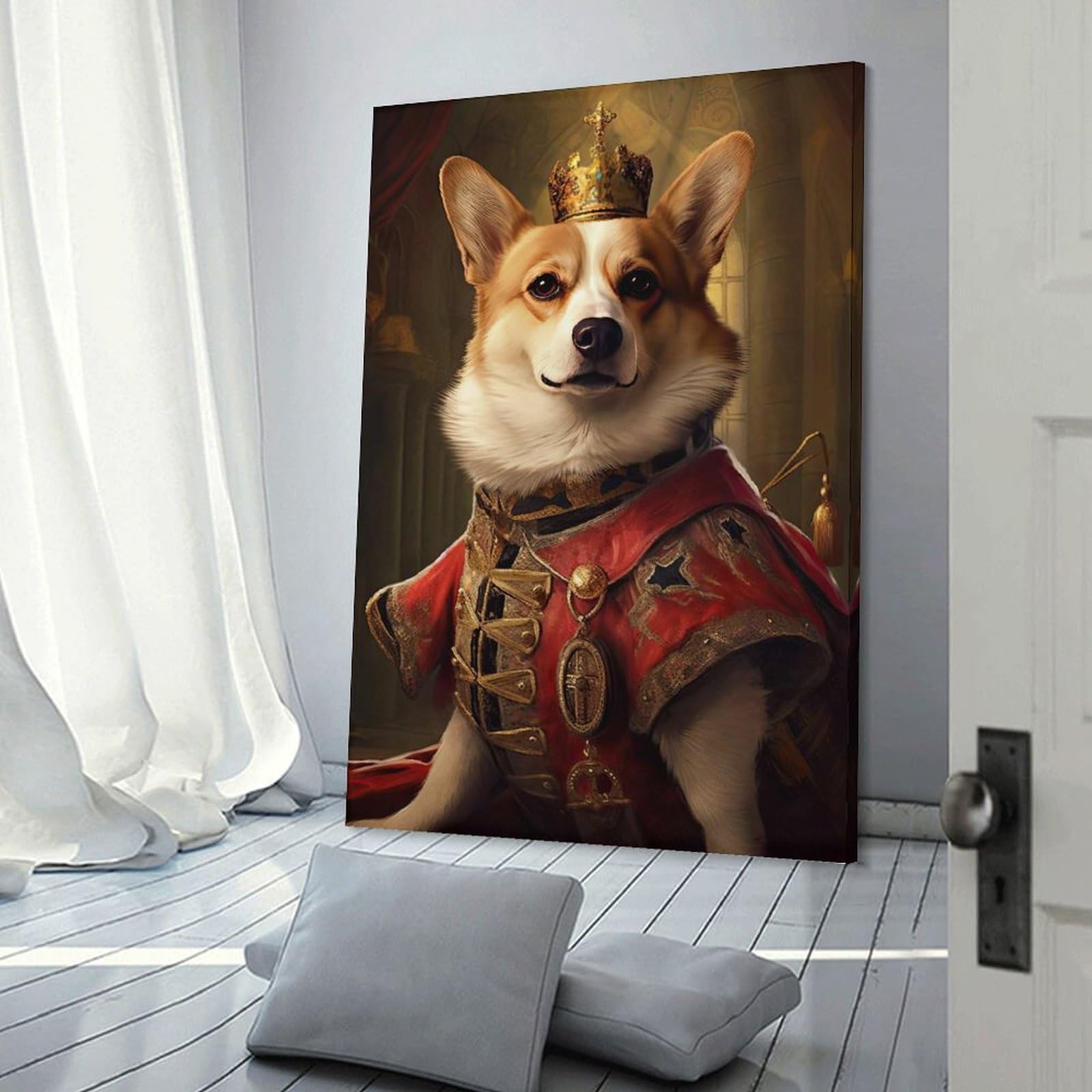 Junmoney Canvas Wall Picture Corgi The King, 20x30inch(50x75cm), for Home Lounge, Bedroom Or Reading Nook, A Home Accent with Warm Character