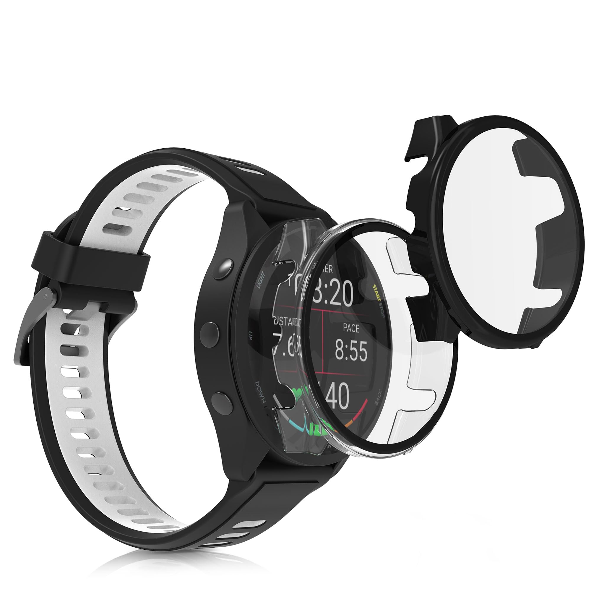 kwmobile 2 x etui kompatybilne z Garmin 18 mm Forerunner 265S - Fullbody Fitness Tracker Case zestaw ze szkła - czarne, przezroczyste