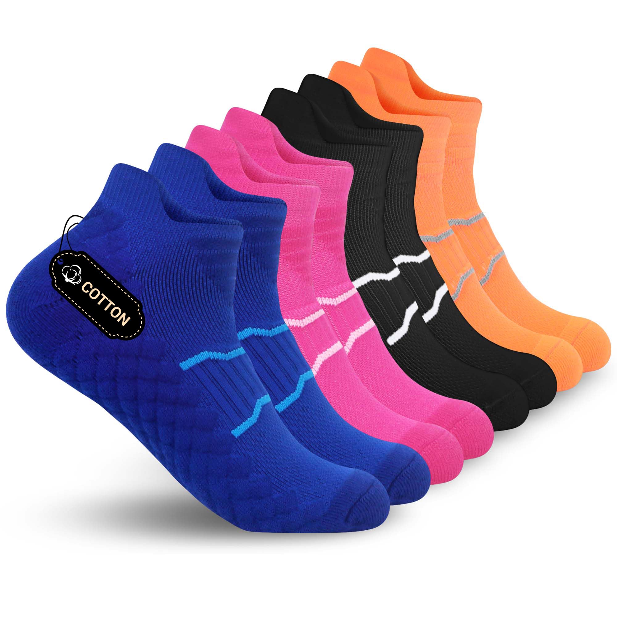 WeciBor Women's Ankle Running Socks, Anti-Blister Cushioned Low Cut Athletic Socks with Heel Tab, 4-Pairs