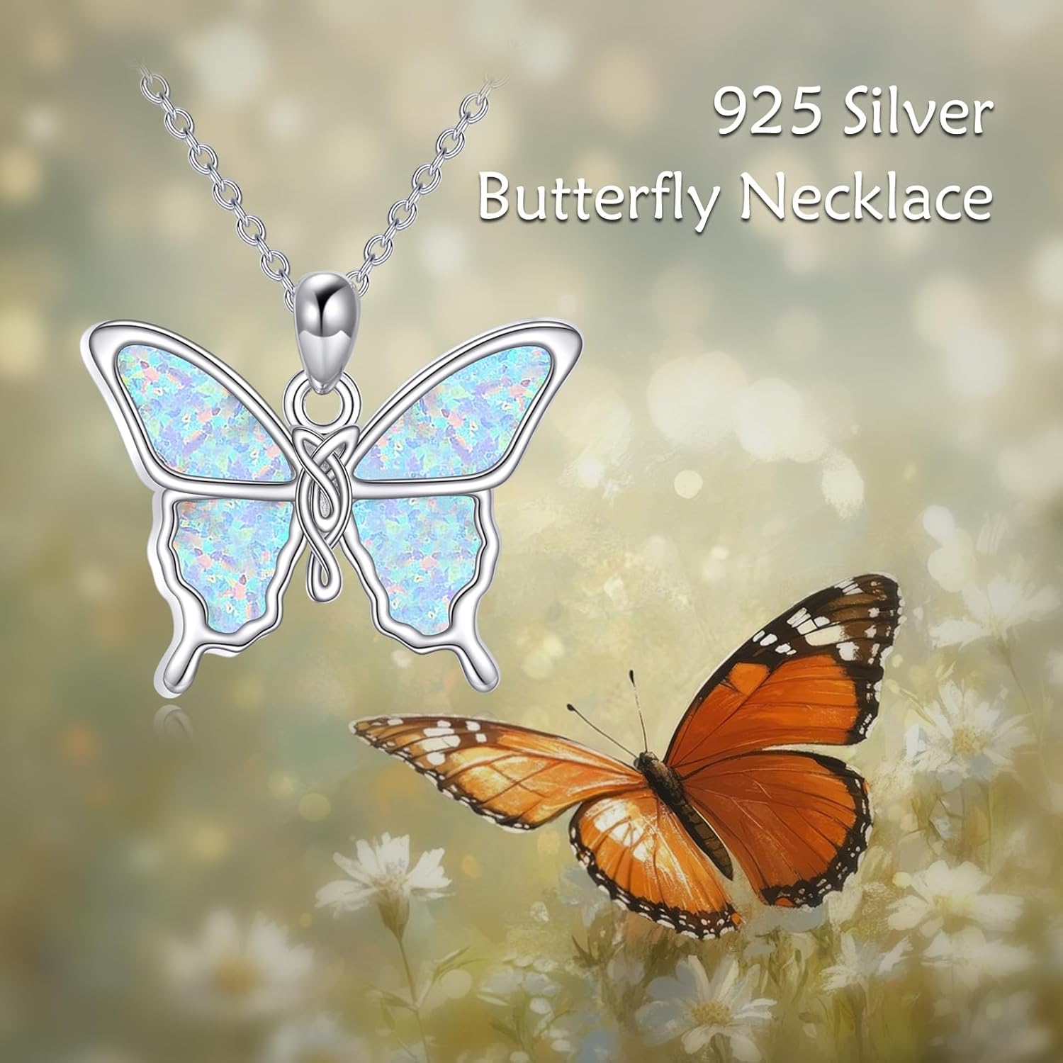 Opal Butterfly Necklace For Women Butterfly Pendant Necklaces 925 Sterling Silver Opal Jewelry Birthday For Mom Women - Image 2