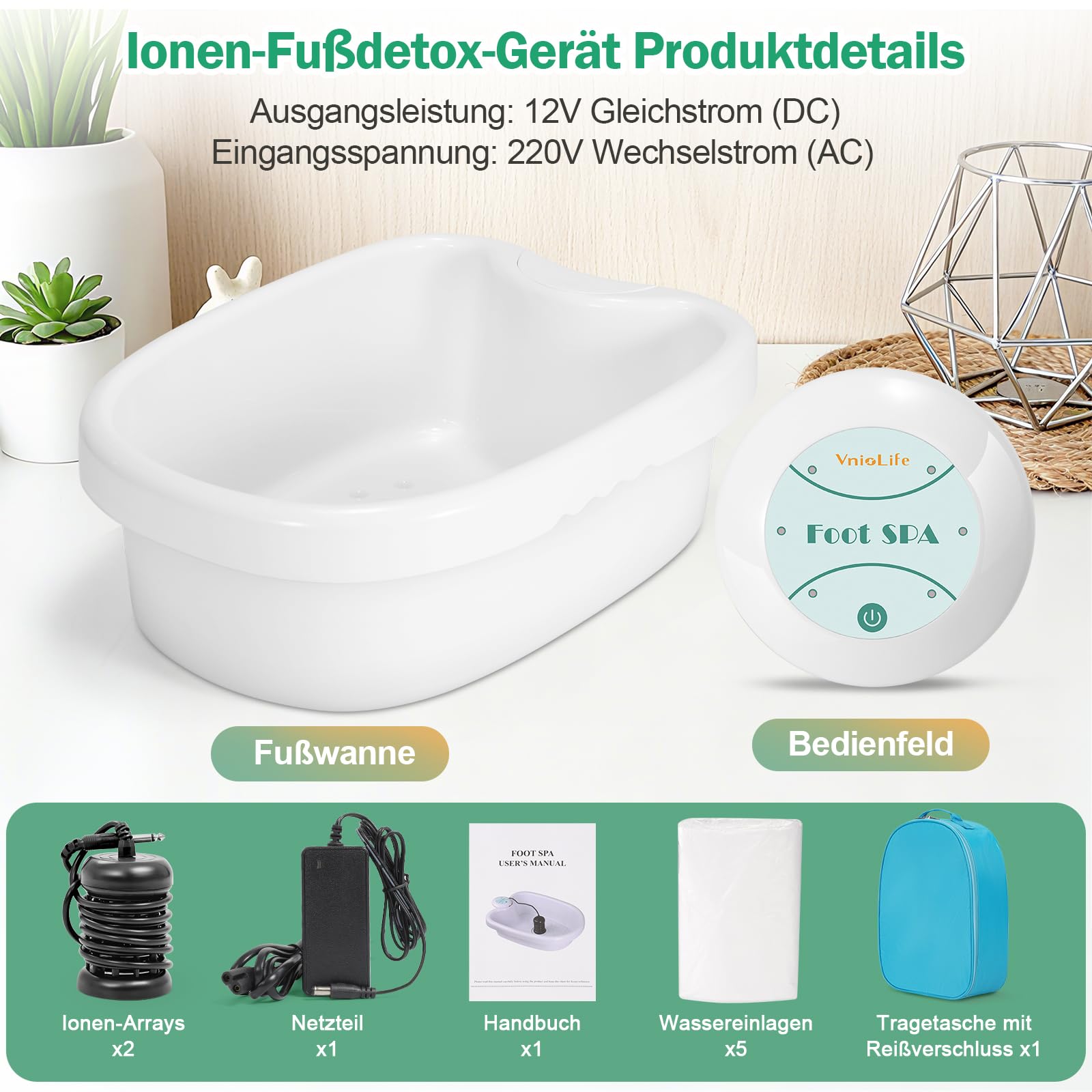 Ionen Fußbad, Professionelles Elektrolyse Fussbad mit 2 Arrays & Tragetasche Fußbadewanne, Detox Fussbad für Zuhause & Salon – Entspannt & belebt die Füße