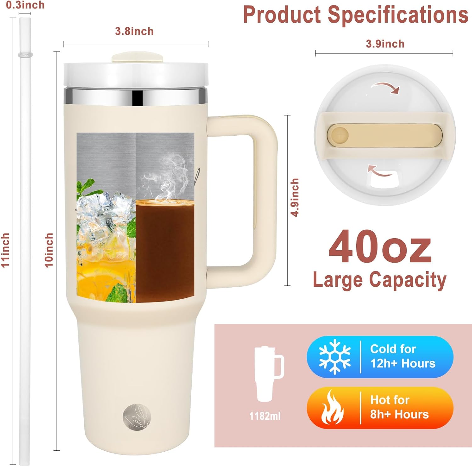 Christian Tumbler with Handle and Straw, 40 oz Christian Travel Mug with Inspirational Bible Verse, Inspirational Religious Faith Jesus God Gifts for Women, Stainless Steel Insulated Coffee Cup - Image 3