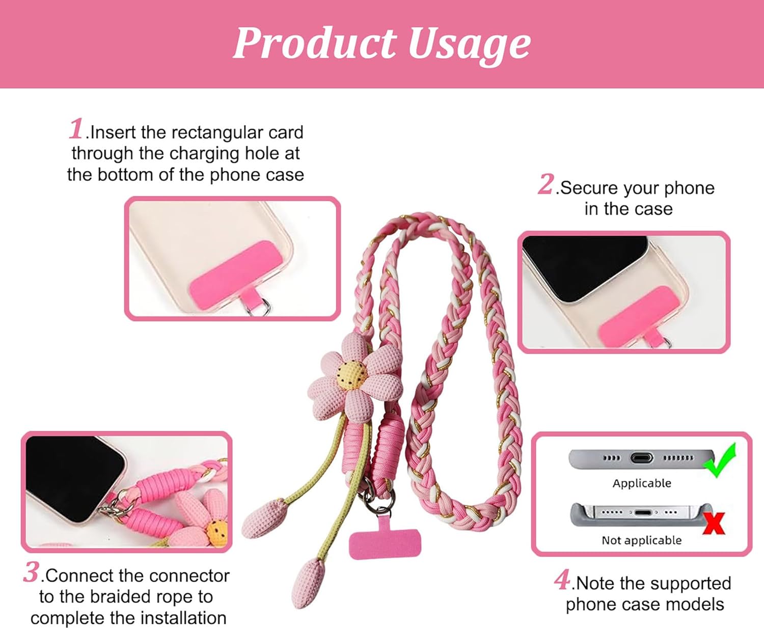 Phone Lanyard Braided Strap For Women Universal Outdoor Phone Woven Strap For Travel Hiking - Image 8