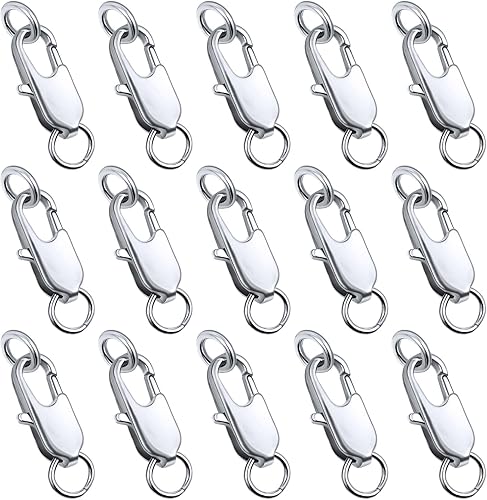 PAGOW - 15 piezas de cierre de pinza de langosta con anillos cerrados de doble cara, extensión de pulsera pequeña PAGOW para collares, pulseras,