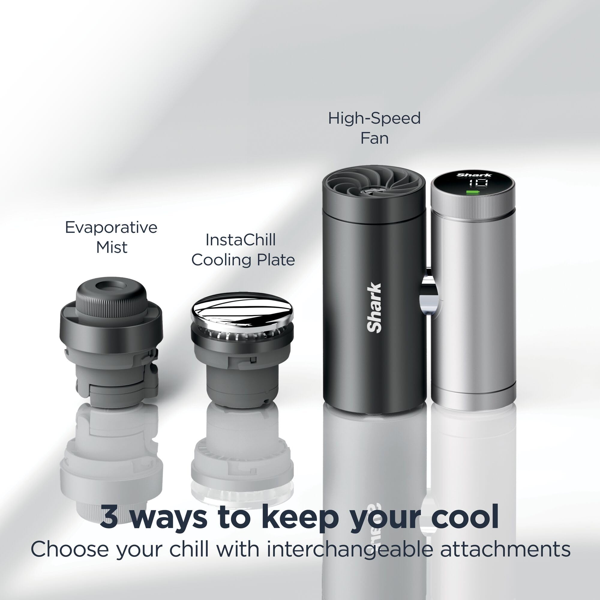 Shark ChillPill 3-in-1 High-Speed Fan, Ultra-Fine Mist and InstaChill System, Includes 3 Cooling Attachments, Travel-Friendly Design, Carbon FA022UK — view 3
