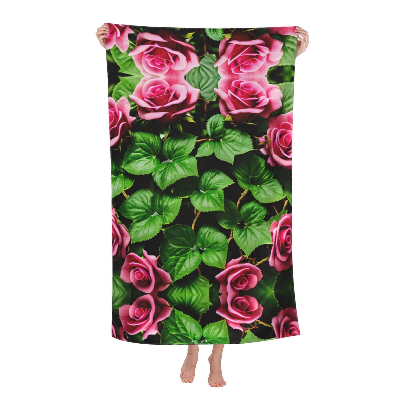 Oazcvbnn Women's White Floral Rose Ivy With Leaves Spring Print Adult Beach Towel Summer Travel Pool Vacation Swimming Fitness Outdoor Adventures