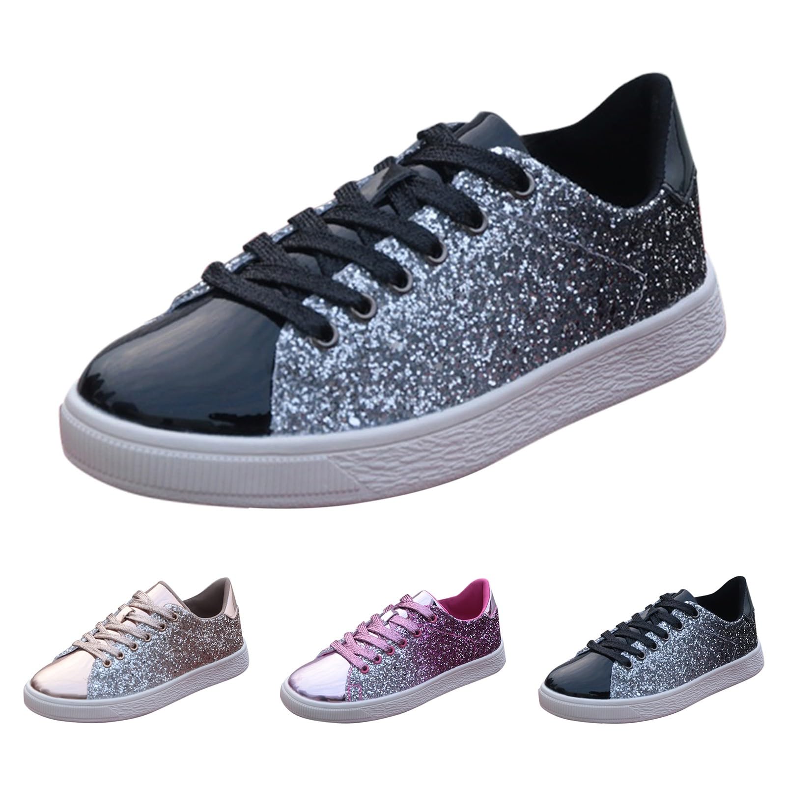 Sneaker da donna alla moda con paillettes glitterate, scarpe sportive piatte con brillantini, scarpe da festa, scarpe da corsa, scarpe da jogging con lacci, scarpe per il tempo libero