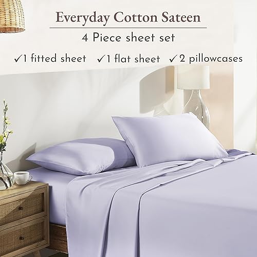 Miniatura 10 de Sábanas refrescantes suaves, juego de sábanas de 100 % algodón tamaño King con bolsillos profundos, juego de ropa de cama de 4 piezas y fundas de