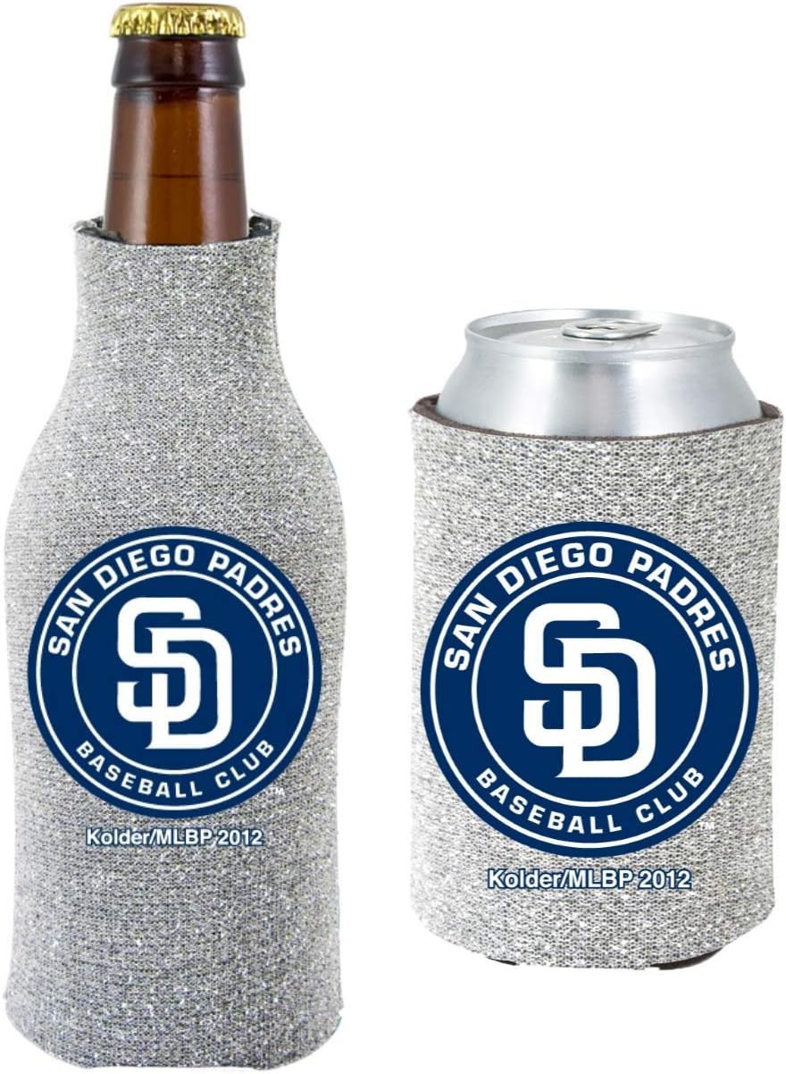 MLB Baseball Team Logo Womens Glitter Bottle & Can Cooler Set 12oz Neoprene Beverage Drink Holder Sleeve