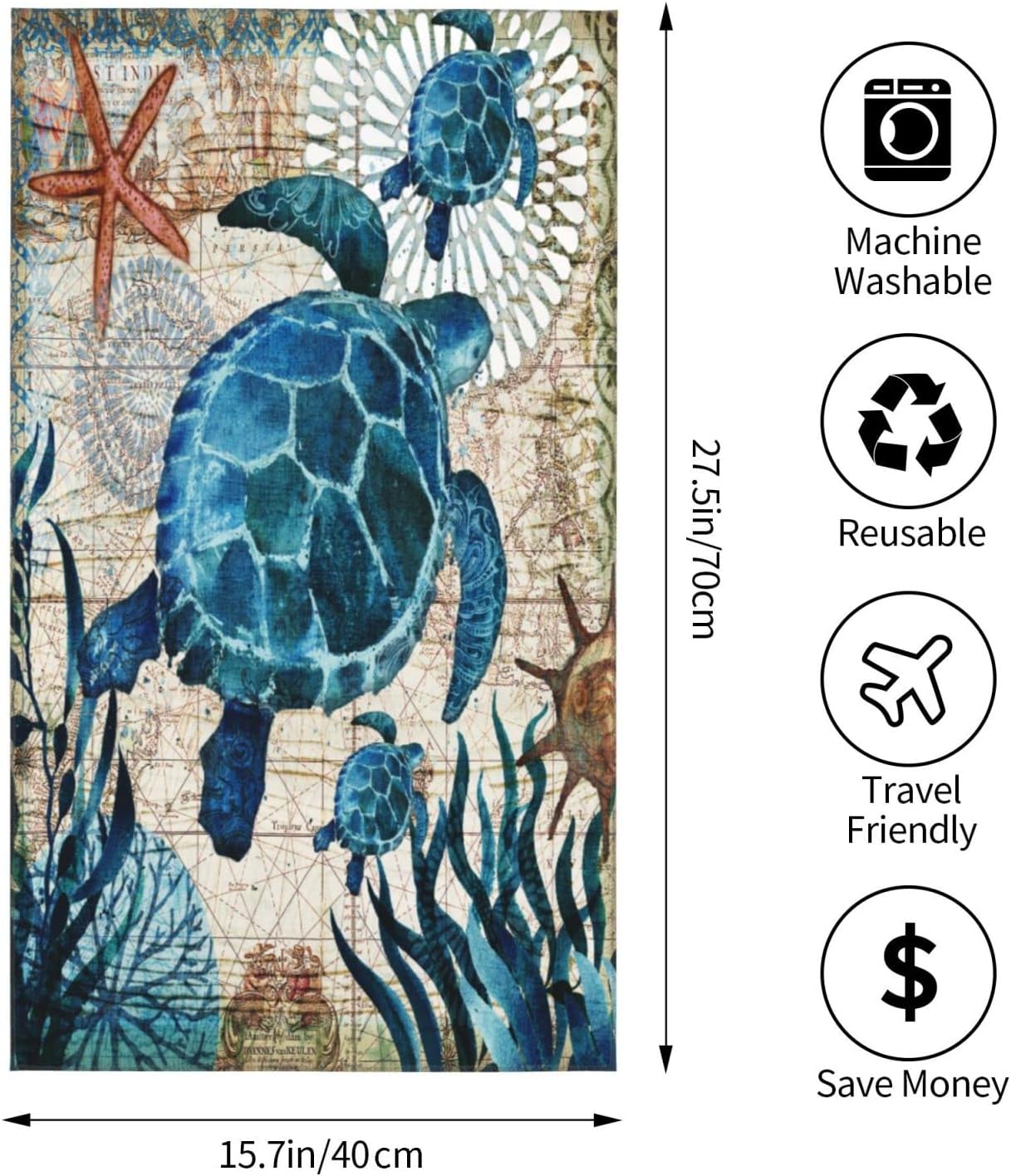 Sea Turtle Hand Towels for Bathroom Set of 2 Vintage Ocean Beach Theme Bathroom Hand Towel Ultra Soft Absorbent Small Bath Towels Kitchen Dish Guest Towel for Hotel,Spa,Gym,Home Decor 15.7"x27.5" Teal - Image 3