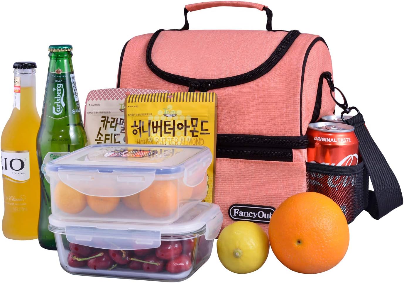 Insulated Lunch Bag with Dual Compartment, Leak Proof Liner Cooler Bag with Adjustable Shoulder Strap, Water-Resistant Lunch Box for Office/Picnic/Hiking/Beach(Style B-Orange)