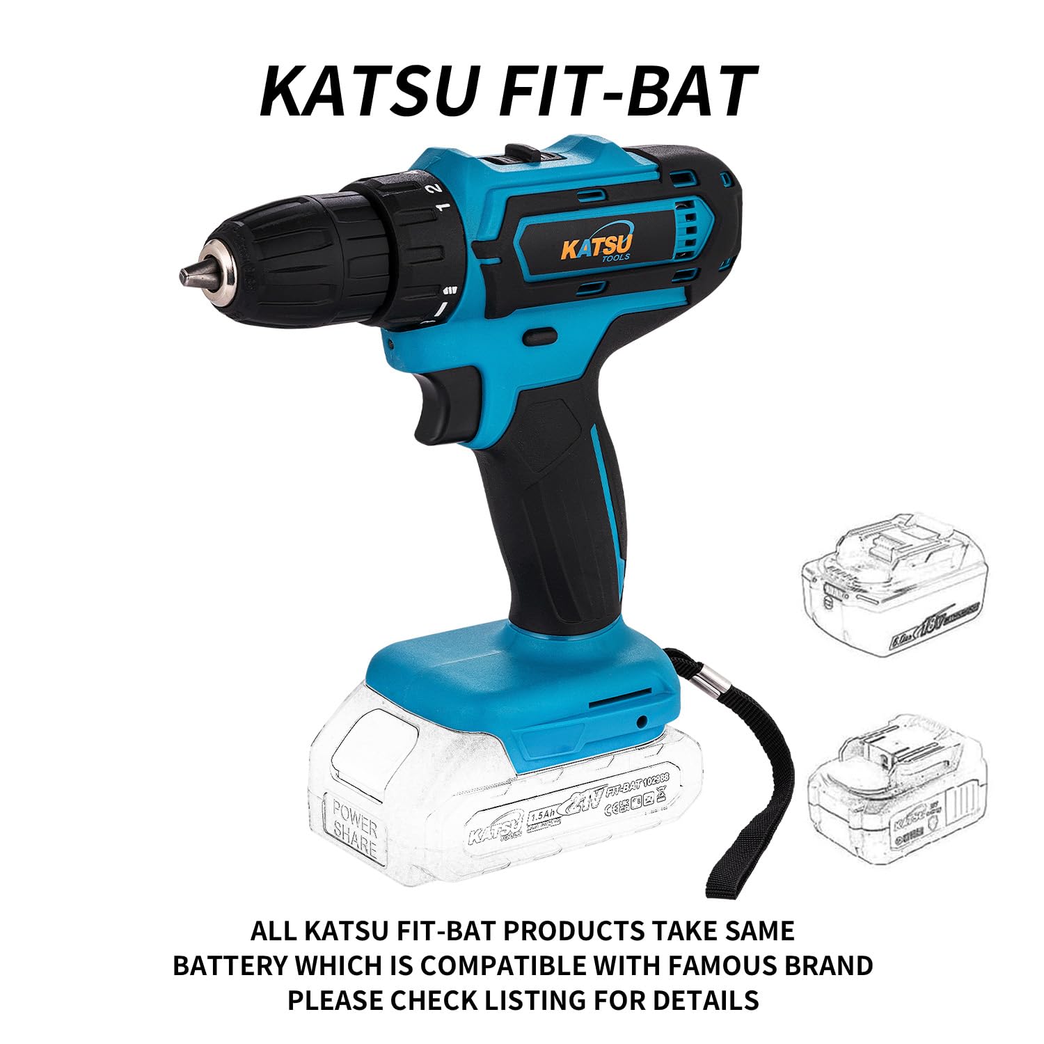 KATSU FIT-BAT 21V wiertarko-wkrętarka akumulatorowa 21 V, uchwyt zaciskowy 10 mm, 2-biegowa przekładnia, lampka LED, idealna do majsterkowania w domu i ogrodzie, bez akumulatora i ładowarki (gamme