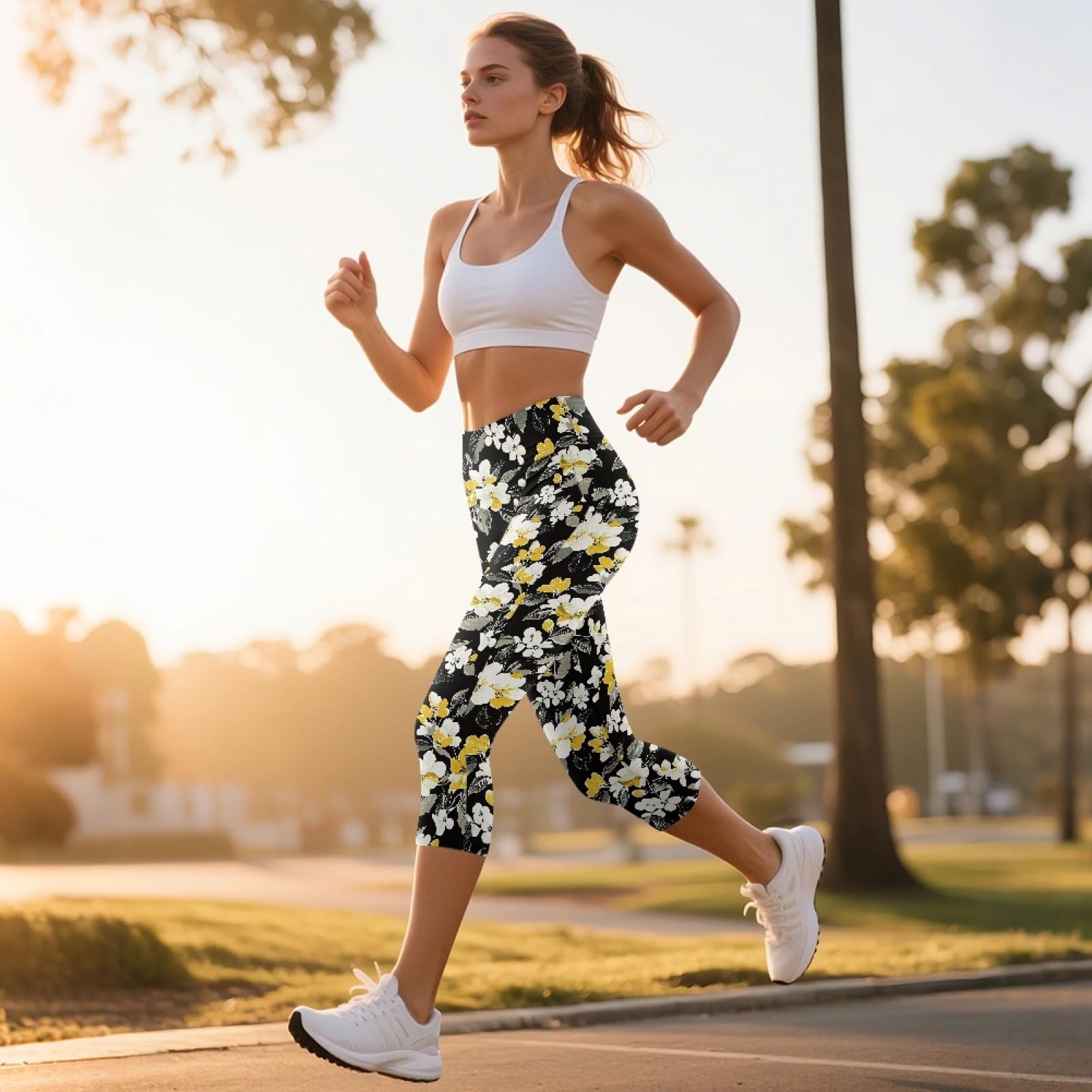 Amzbeauty Leggings capri con bolsillos, pantalones recortados, pantalones de yoga para mujer, para correr, entrenamiento, ejercicio físico
