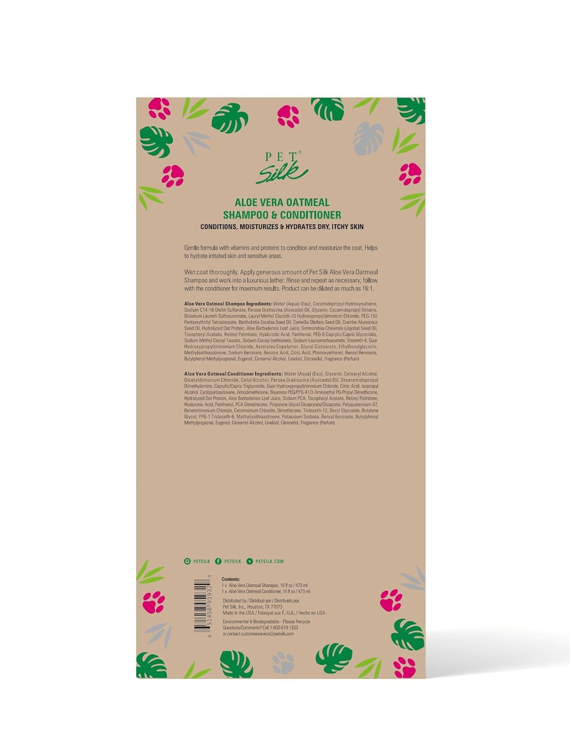 Pet Silk Aloe Vera Oatmeal Shampoo & Conditioner Set, Tough yet Gentle Cleanser and Conditioner, Deeply Hydrates & Nourishes the Coat, Moisturizes and Provides a Silky Smooth Coat, Infused with Aloe