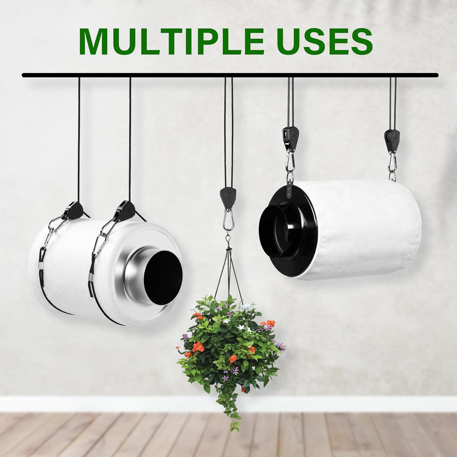 Simple Deluxe 2 Pairs 1/8 inch Adjustable Heavy Duty Rope Hanger Reinforced Metal Internal Gears Ratchets for Grow Light, 8ft Long & 150lbs Weight Capacity, Loose-Proof Design - Image 5