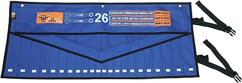 Miniatura 3 de BULL TOOLS Organizador de llaves de 26 bolsillos con bolsa de transporte, bolsa de herramientas métrica y SAE hecha a mano, peso pesado, resistente