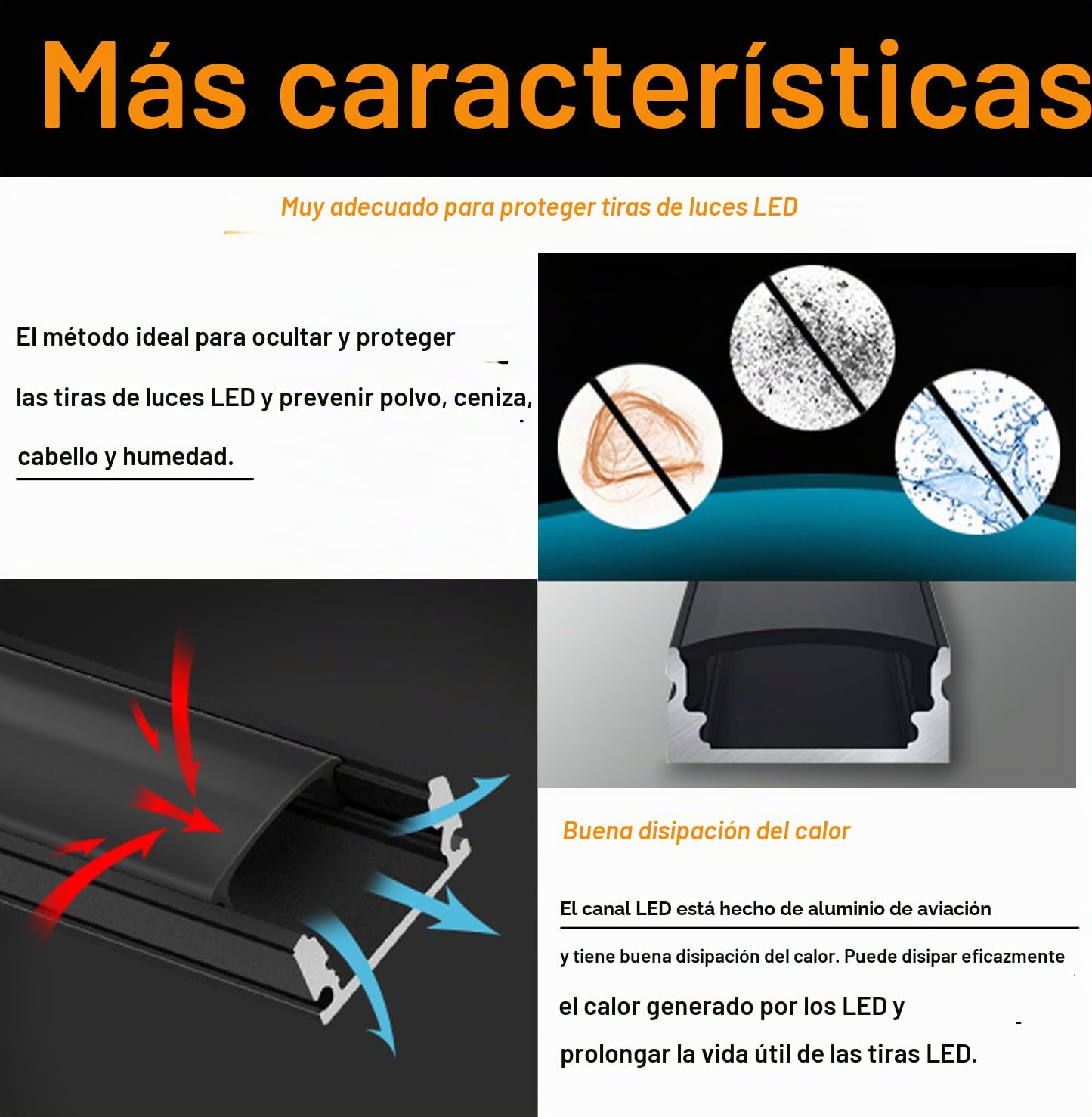 Chesbung Perfil de Aluminio LED, Tirillas de Aluminio 6x1m en Forma de U, Canales LED, Perfil Negro (1-12mm), con Material de Montaje