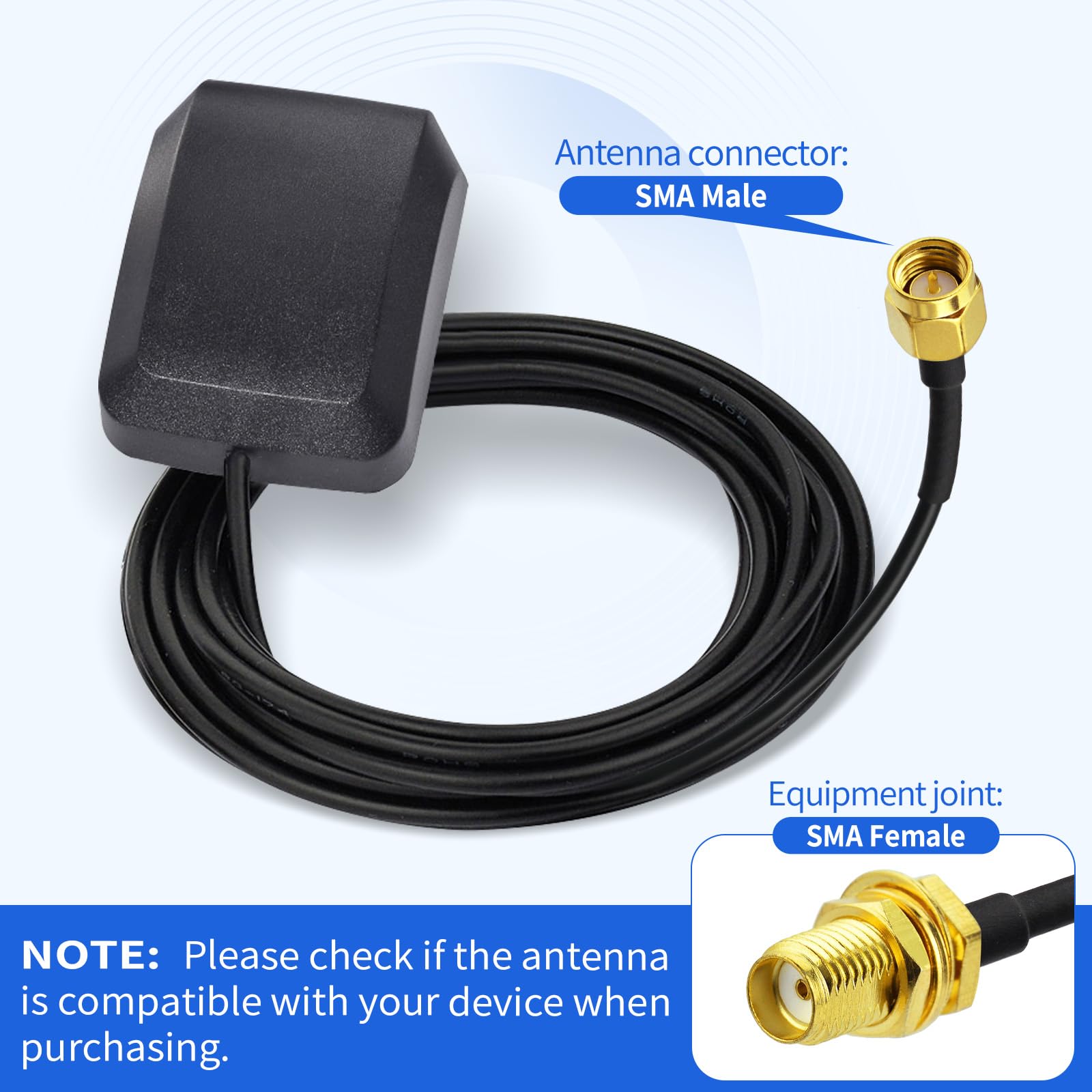 Superbat Antenna GPS Attiva Impermeabile Magnetica 3m RG174 SMA Maschio