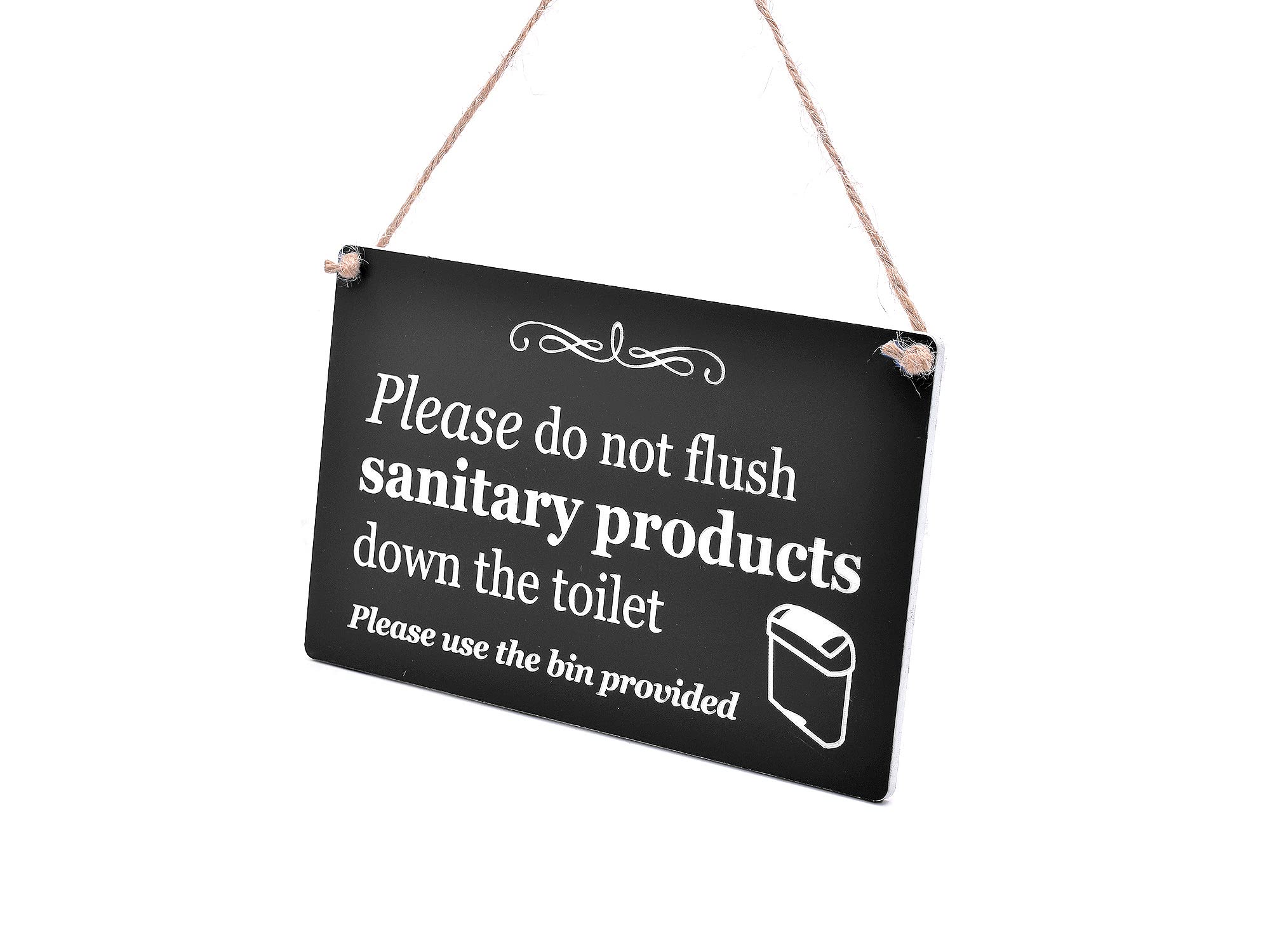 Stylish and Bold, Black and White, SANITARY BIN Sign Plaque Notice for Toilet, Bathroom, W.C