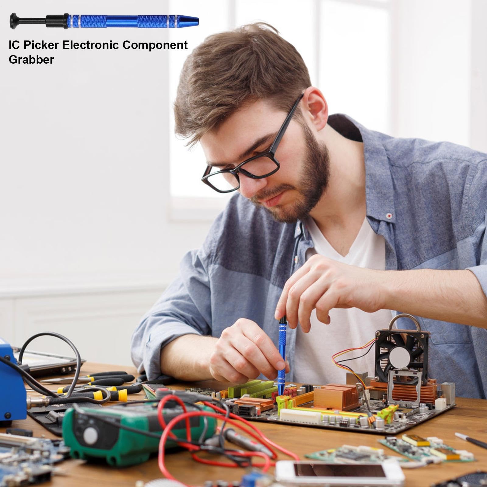 Penna estrattore di componenti elettronici con artigli regolabili - Strumento di rimozione chip IC, BGA, PLCC | Design ergonomico a molla per riparazione della scheda madre, telefono
