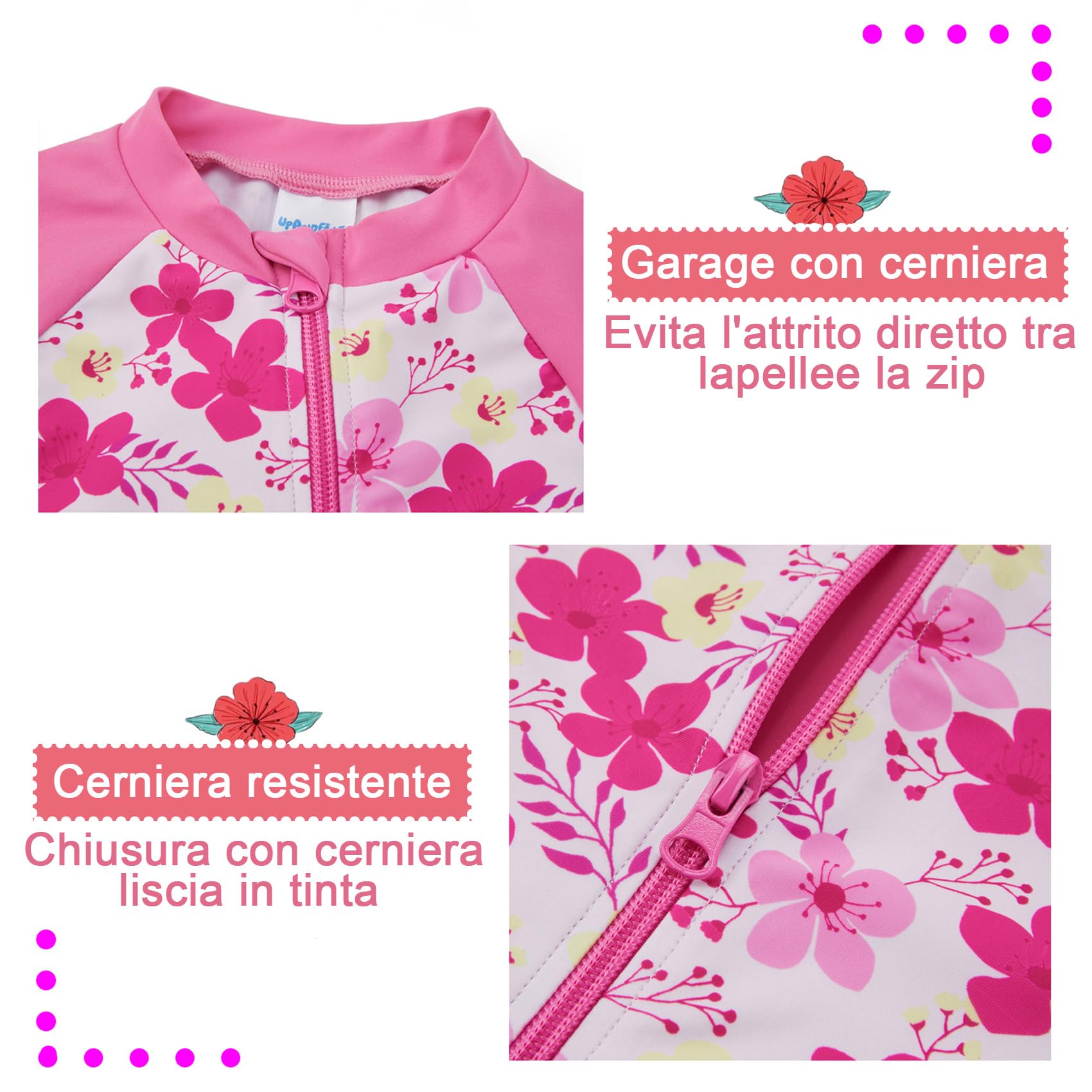 Costume da Bagno per Bambino/Ragazza con Protezione Solare UPF 50+ Costume da Sole a Manica Lunga con Cerniera Completa per Neonato (3-36 Mesi)