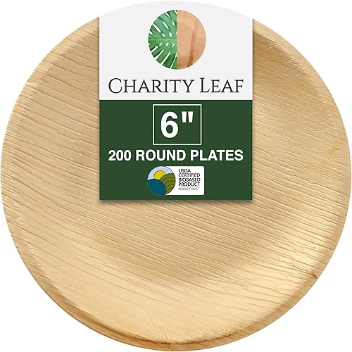Miniatura 6 de Platos redondos desechables de hoja de palma de 7 pulgadas (200 piezas) platos para servir como bambú, tableros desechables, vajilla ecológica para