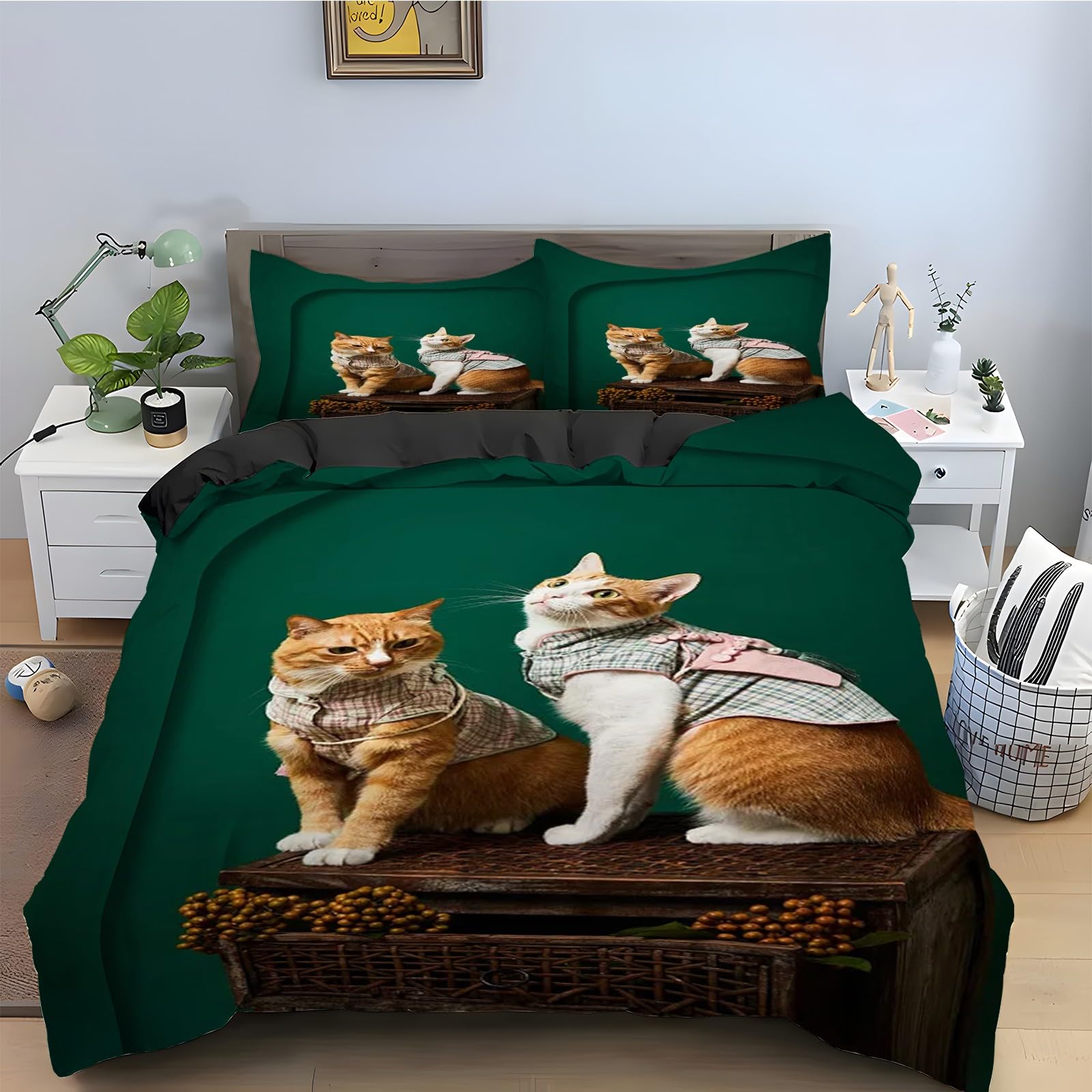 Ensemble de Literie 3 Pièces Chat 220x240 en Tissu Ultra Doux pour Éviter la Transpiration