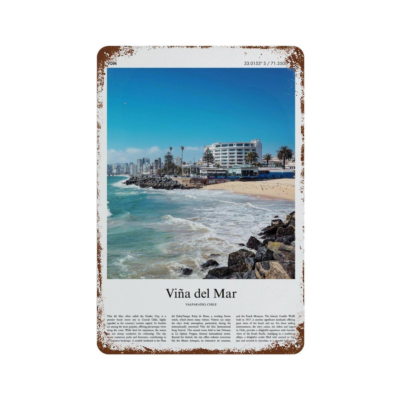 xiaoxiaoshen Viña Del Mar Valparaíso, Chile City Scenery Wall Decor Art Metal Tin Poster Modern Home Decor Art Home Bar Shop Decorations Vintage Sign 30x20cm